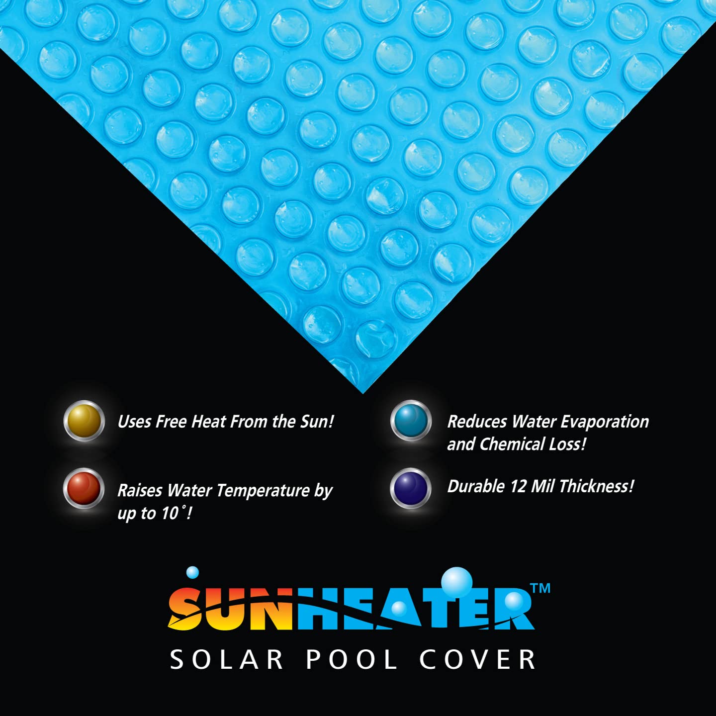 SunHeater Heavy Duty 12 Mil Solar Pool Cover 16' x 32' - Rectangular Bubble Solar Blanket for In-Ground Pools | Efficient Heat Retention & Durable Polyethylene | Perfect for Extending Swimming Season & Reducing Heating Costs