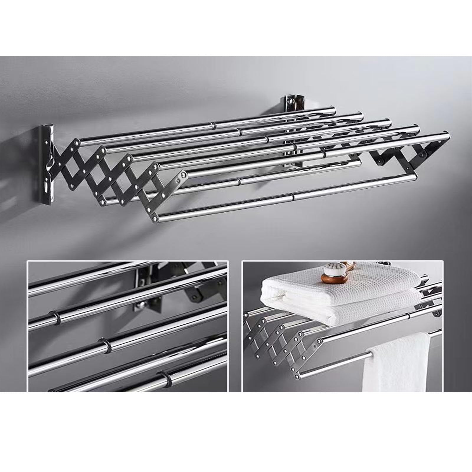 Stainless Steel Wall Mounted Folding Clothes Drying Rack - Retractable Space Saving Laundry Hanger for Small Apartments, Balcony & Bathroom - Perfect for Drying Clothes, Towels & Delicates