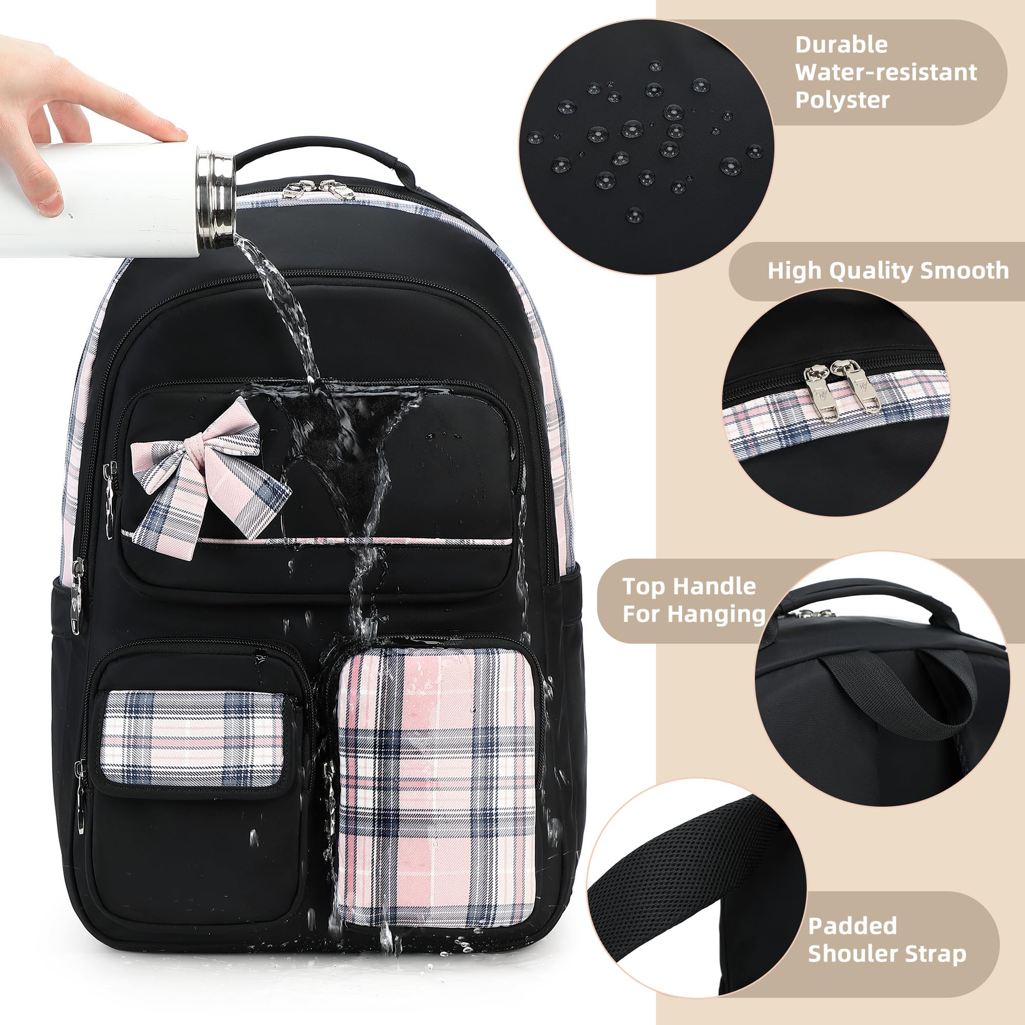 Cute Girls Backpack for School, College & Travel - 15.6 Inch Laptop Bookbag for Teen Women & Kids - Large Durable Daypack for Kindergarten, Elementary Students - Perfect for Daily Use, Commuting & Outdoor Adventures (Black)