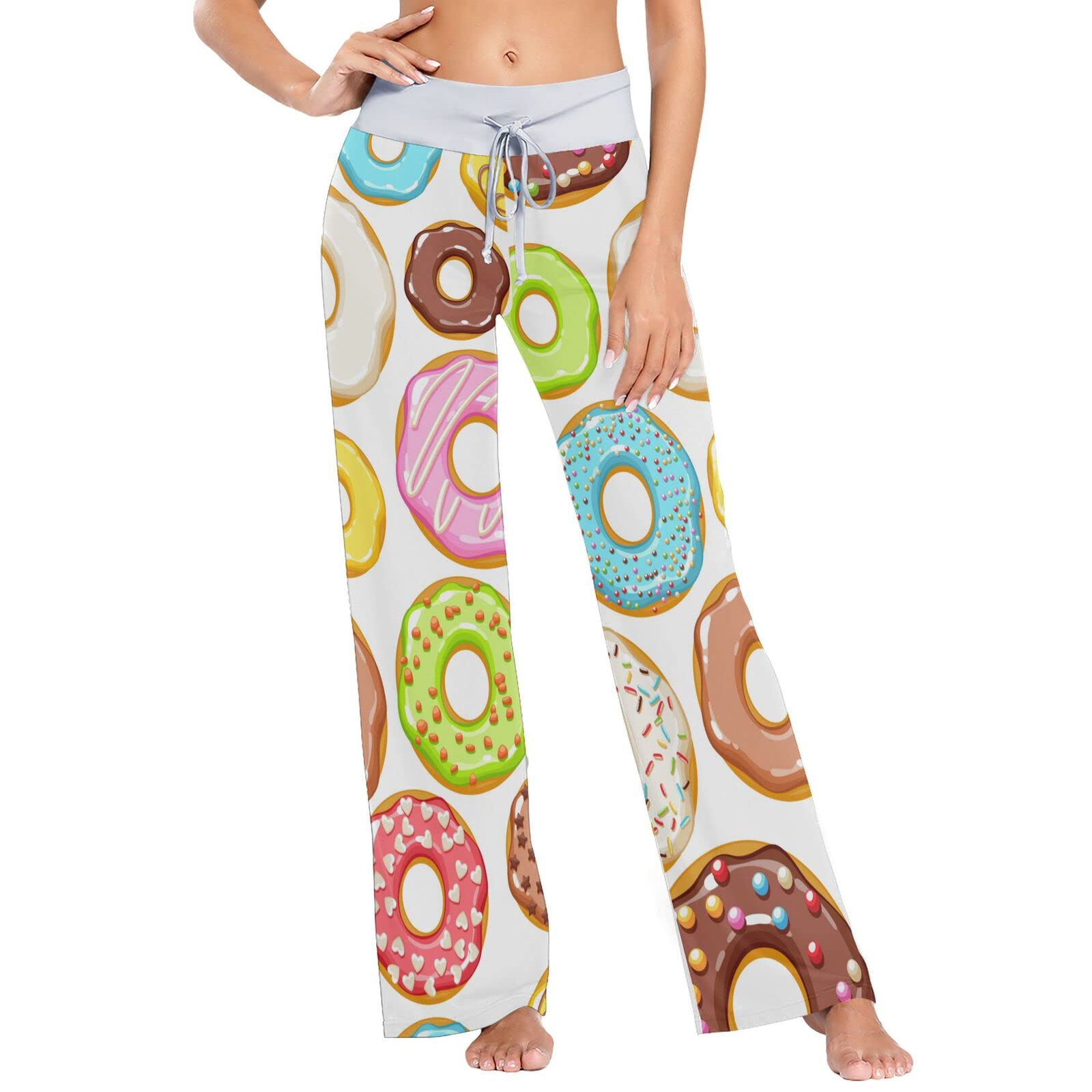 OTVEE Women's Colorful Glazed Donuts Print Pajama Pants - Soft Wide Leg Lounge Sleepwear for Women - Perfect for Sleepovers, Relaxing at Home & Cozy Nights