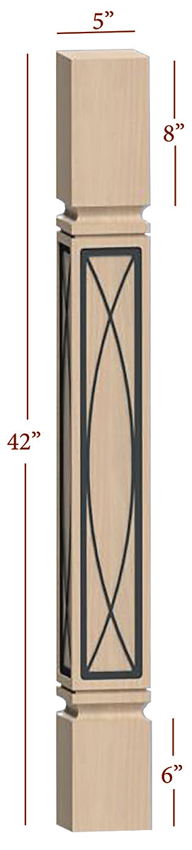 42 x 5 x 5 Fast Snap Mission Bar Post with Eden Metal Inlay - Perfect for Home Security, Fence Gates, and DIY Projects