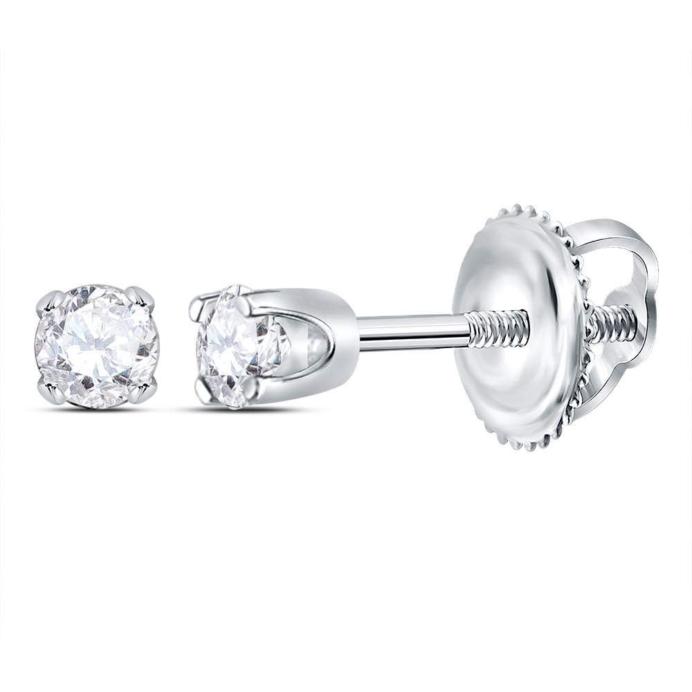 14Kt White Gold Infant Girls Round Diamond Stud Earrings - 1/12 Cttw Solitaire Fine Jewelry for Women & Baby Girls - Perfect for Birthdays, Christenings & Special Occasions