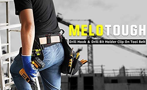 **MELOTOUGH Heavy Duty Padded Tool Belt for Men with D-Ring & Cordless Drill Holder – Adjustable Power Tool Belt with Drill Bit Storage – Perfect for Construction, Carpentry, and DIY Projects**