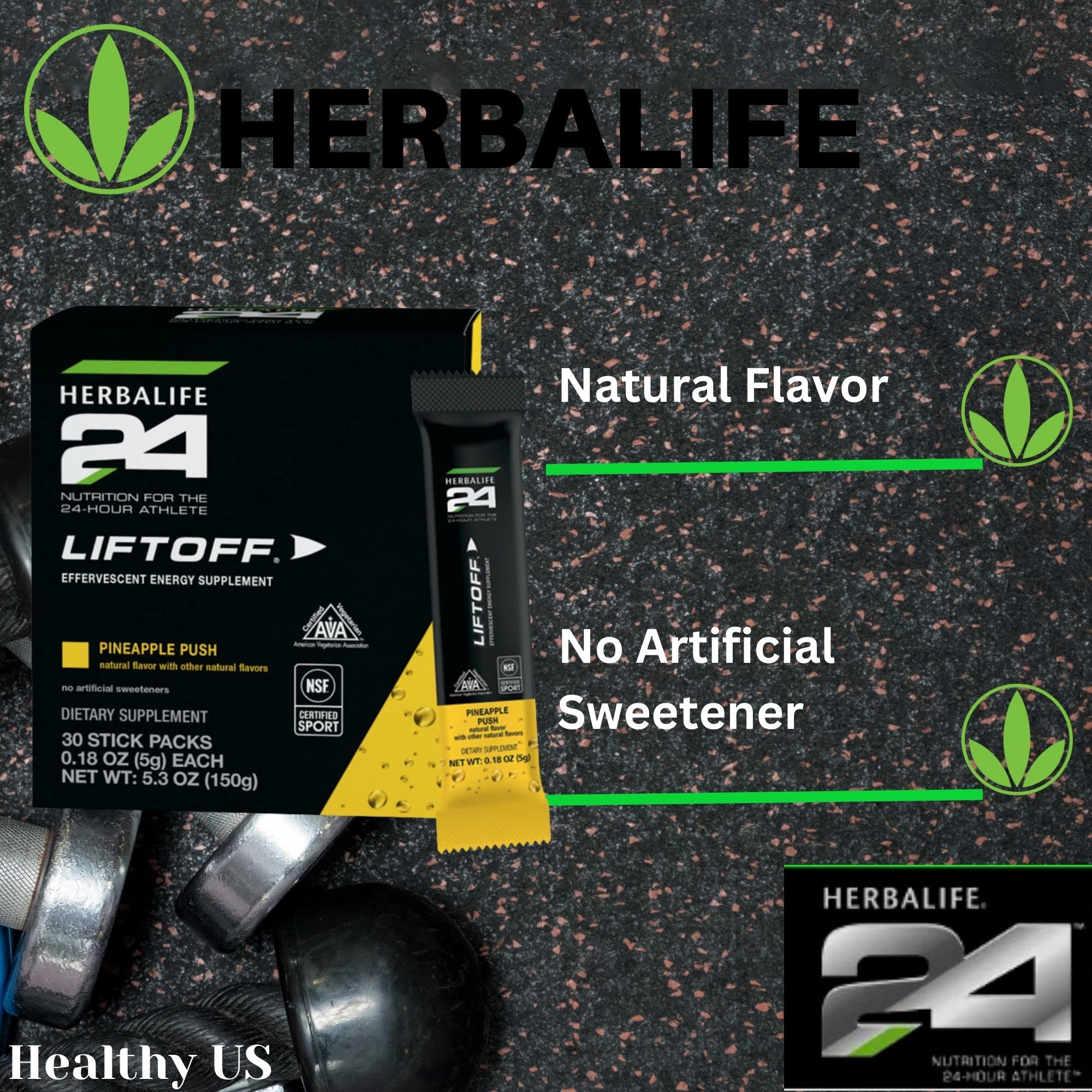 HERBALIFE24 Liftoff Pineapple Push Energy Supplement - 30 Stick Packs for Athletes | Natural Flavor, NSF Certified for Sport & Vegetarian | Pre-Workout Boost & Daily Energy Support