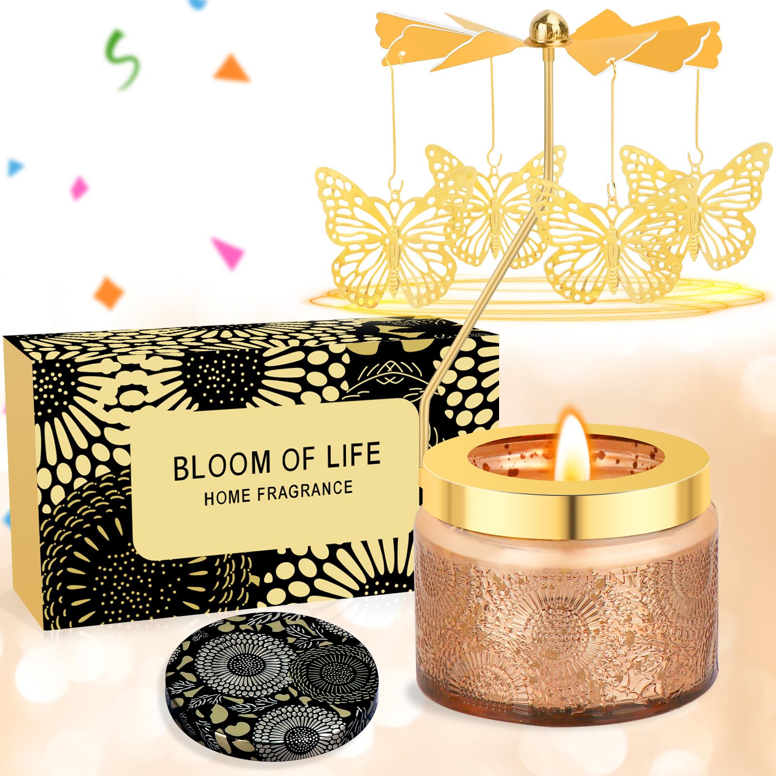 Rotating Lavender Scented Candle Gift Set for Women - Unique Birthday Candles with Gift Box, Anniversary, Halloween & Christmas Present Ideas - Perfect for Home Decor, Relaxation & Romantic Gifts