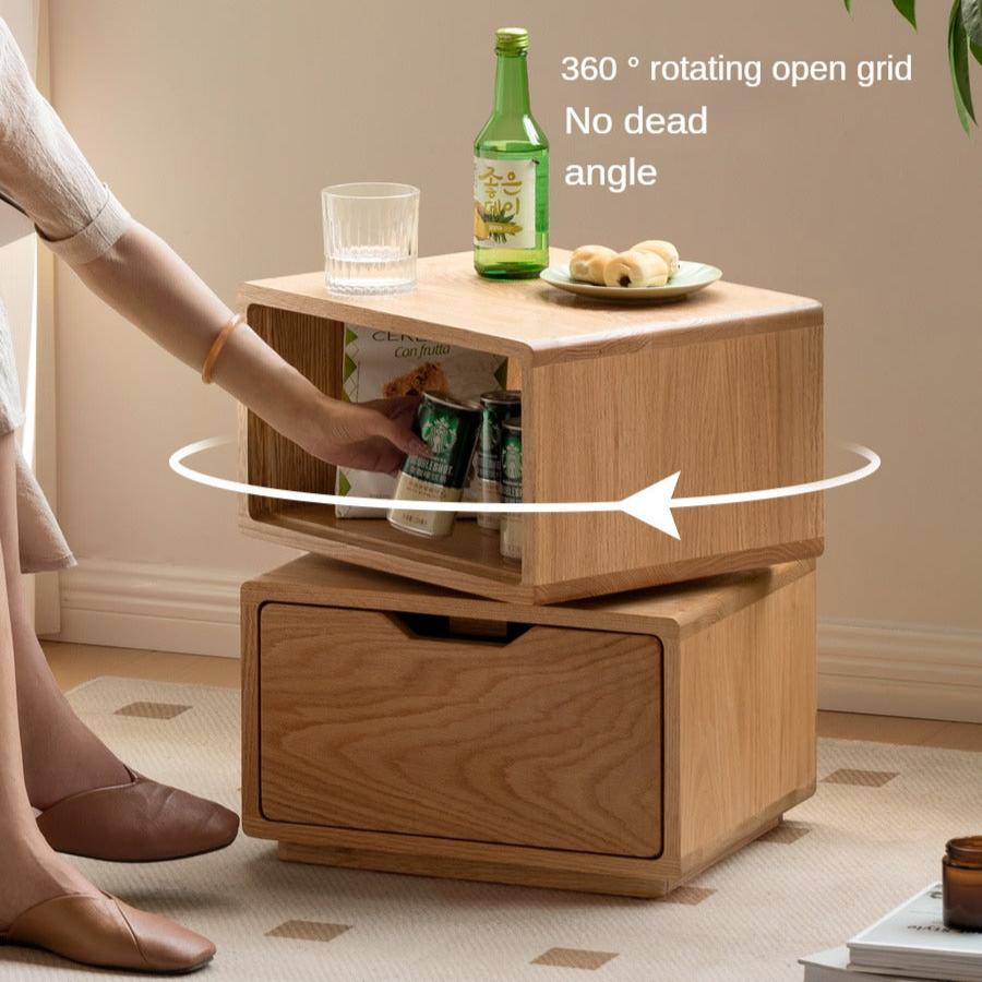 Rotating Oak Solid Wood Side Table Nightstand - Modern Bedroom Furniture for Small Spaces, Living Room, Office & Dorm