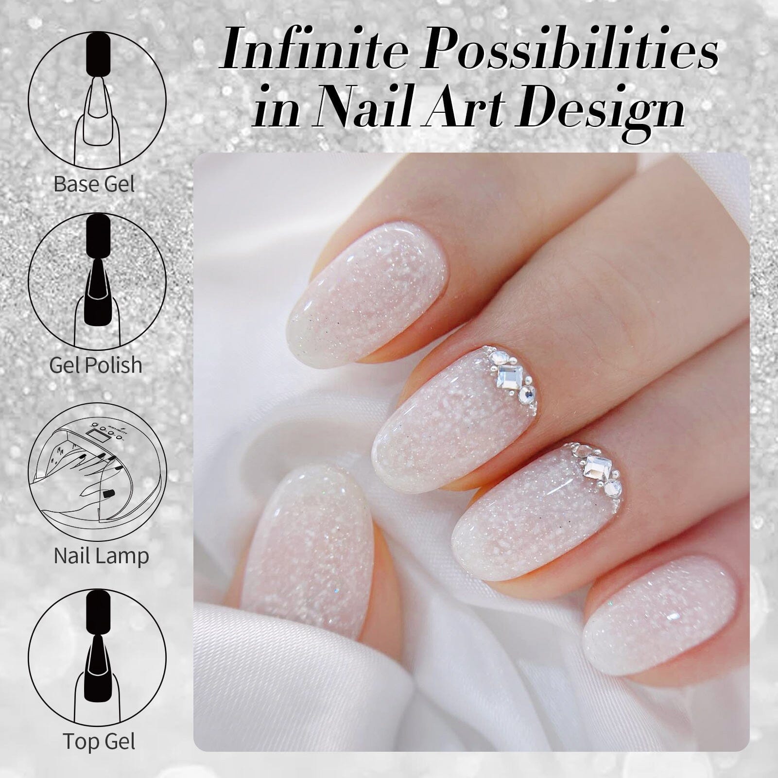 White Snow Glitter Jelly Gel Polish 15ml - Long Lasting Nail Polish for Manicure & Pedicure - Perfect for Christmas, Winter Nail Art & Special Occasions