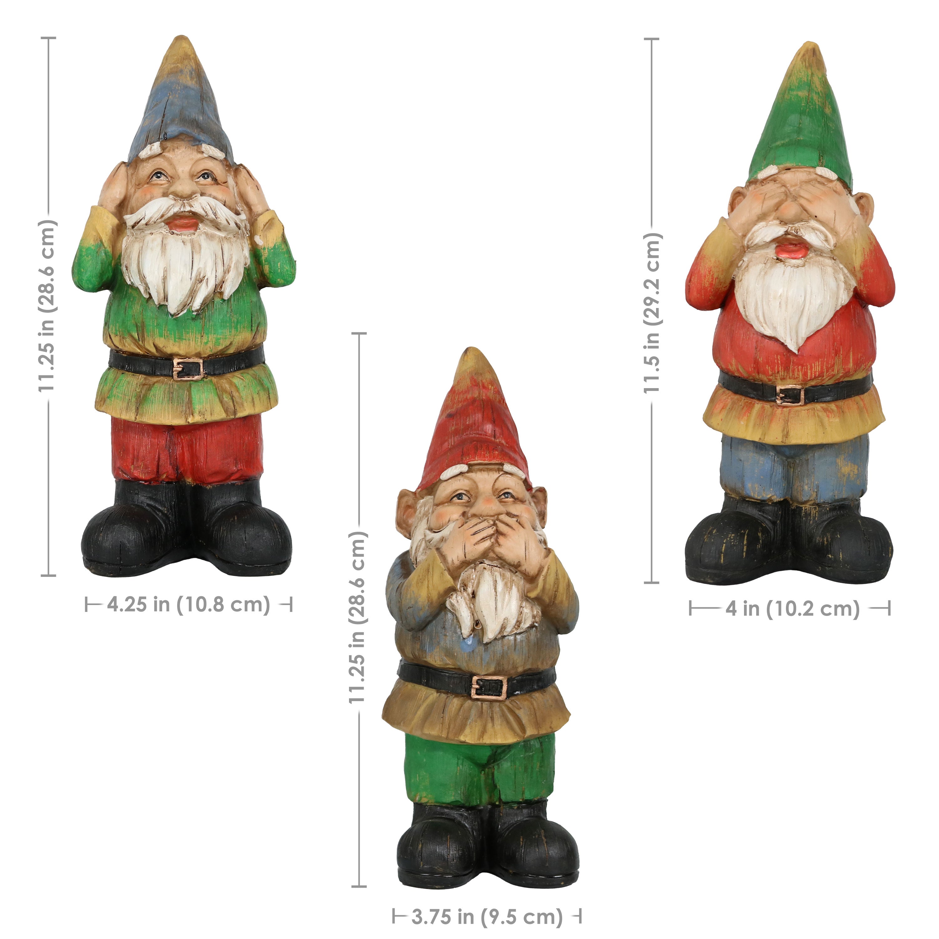 Sunnydaze 3 Wise Gnomes Garden Statue Set - Hear No Evil, Speak No Evil, See No Evil - Perfect for Outdoor Decor, Lawn Ornaments & Fairy Gardens