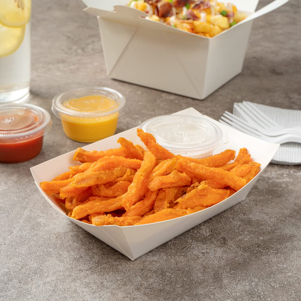 Restaurantware Bio Tek 1/2 Pound Disposable Paper Food Trays - 400 Heavy-Duty Greaseproof White Food Boats for Snacks, Appetizers, Treats | Perfect for Parties, Carnivals, Food Trucks & Catering Events