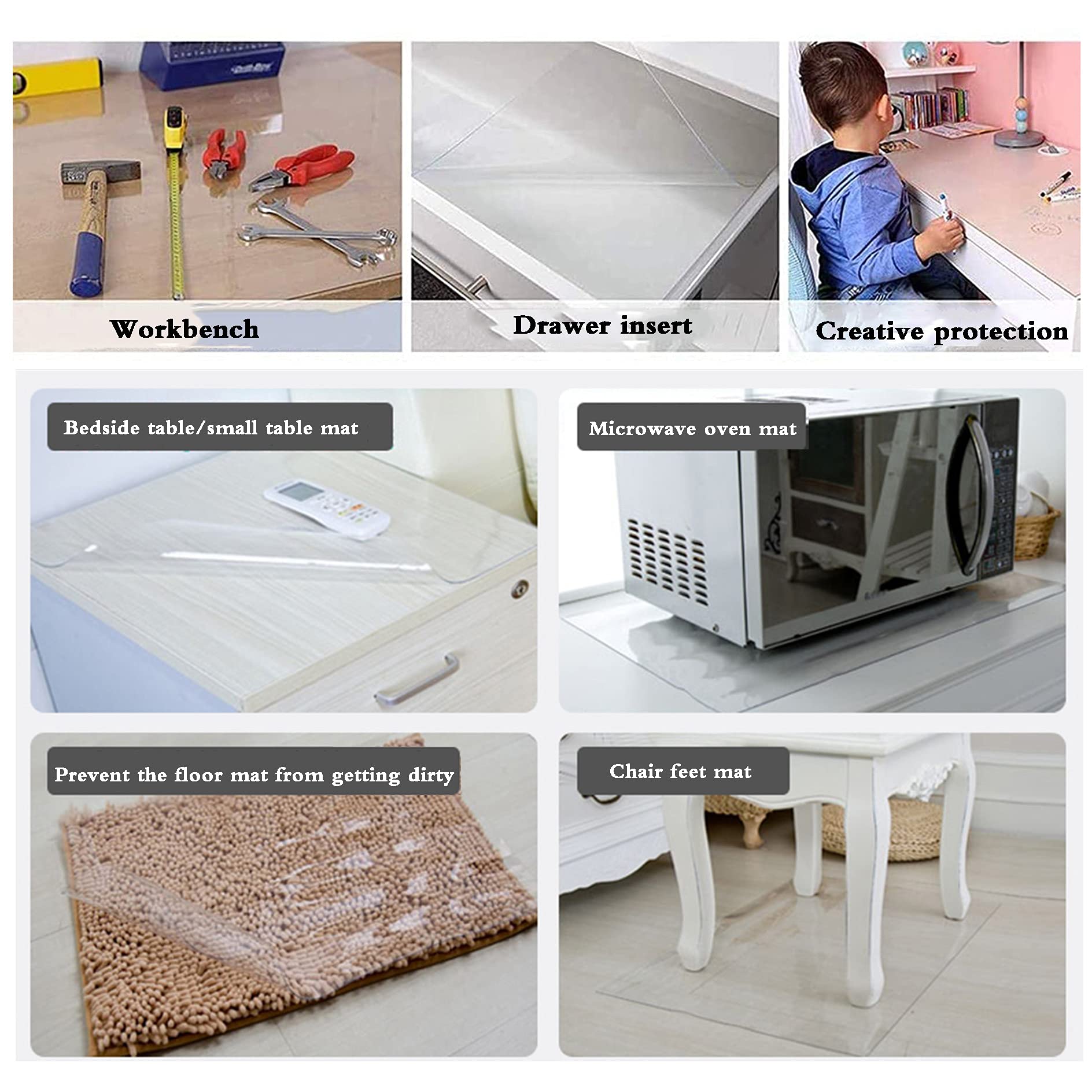 Clear PVC Plastic Waterproof Table Protector - Wipeable Vinyl Table Cover for Dining, Living Room, Coffee & Desk - Rectangle Table Mat for Easy Cleaning & Spill Protection (60