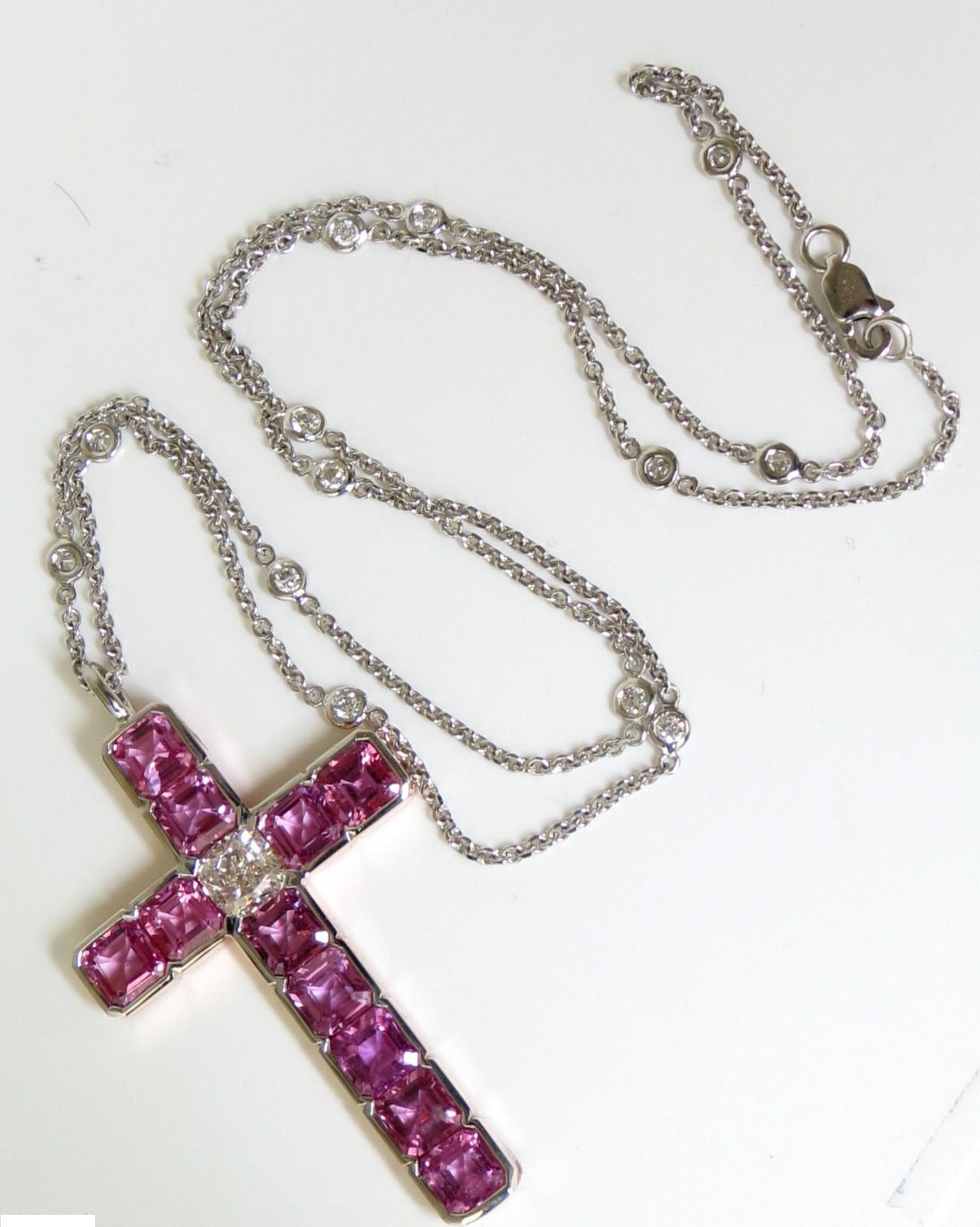 18KT GIA Certified 10.41CT Natural Pink Sapphire & Diamond Cross Pendant Necklace - Elegant Jewelry Gift for Women, Perfect for Weddings, Anniversaries & Special Occasions