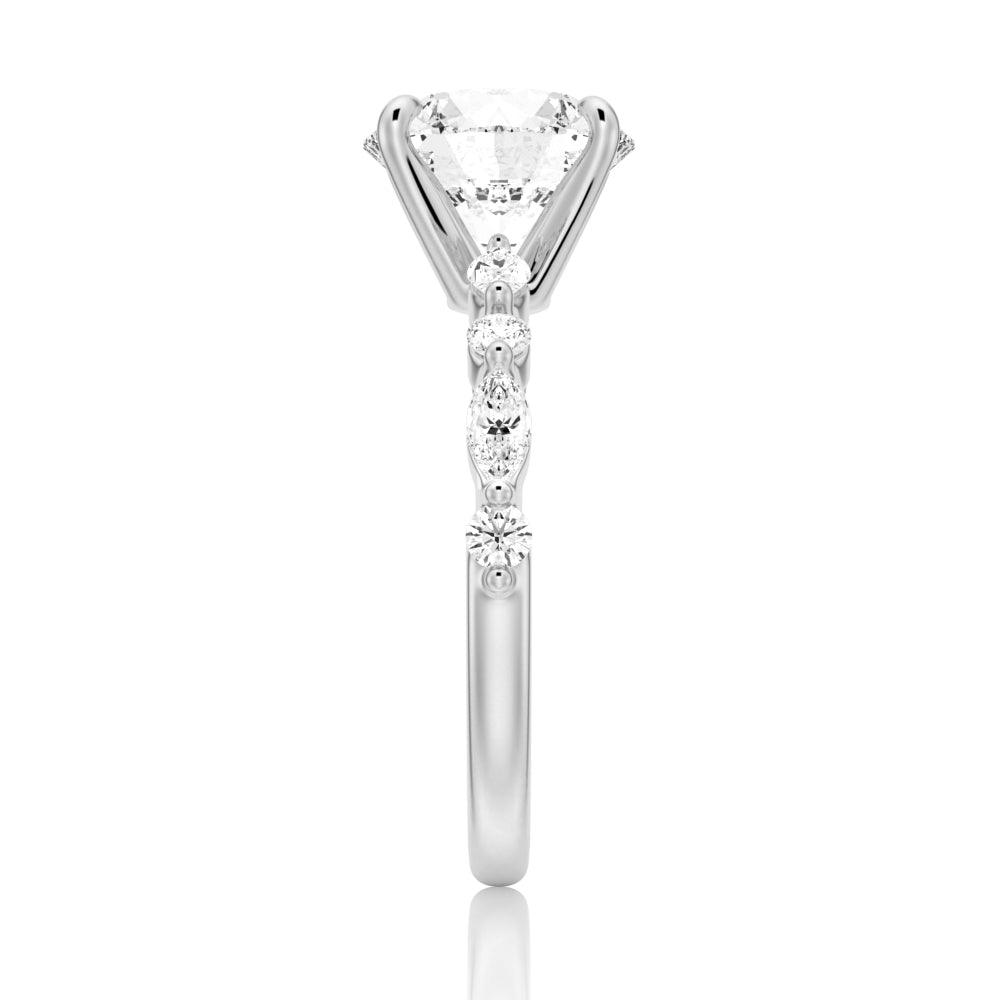 Exquisite Round Cut Engagement Ring with Marquise Accents - Perfect for Proposals, Weddings & Anniversary Gifts | 14K Gold & Diamond Jewelry