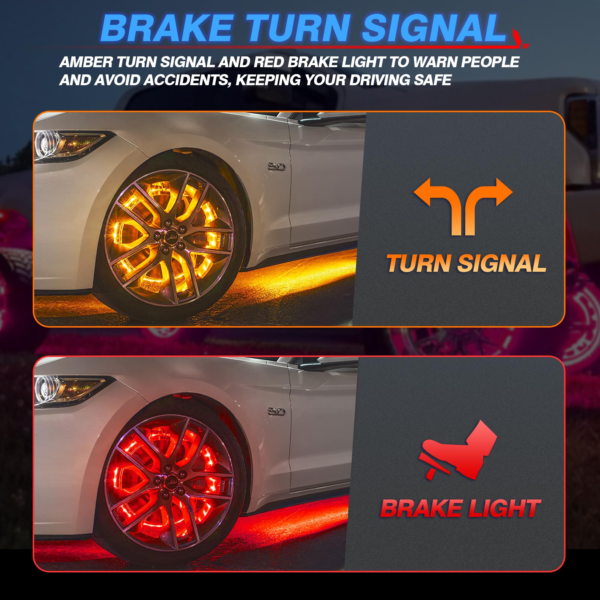 MICTUNING 15-inch RGB+IC LED Wheel Ring Lights Kit with APP Control - Dual-Row Color Chasing Neon Rim Lights for Trucks, SUVs & Cars | Turn Signal & Brake Light Effects | Perfect for Off-Roading, Car Shows & Night Driving