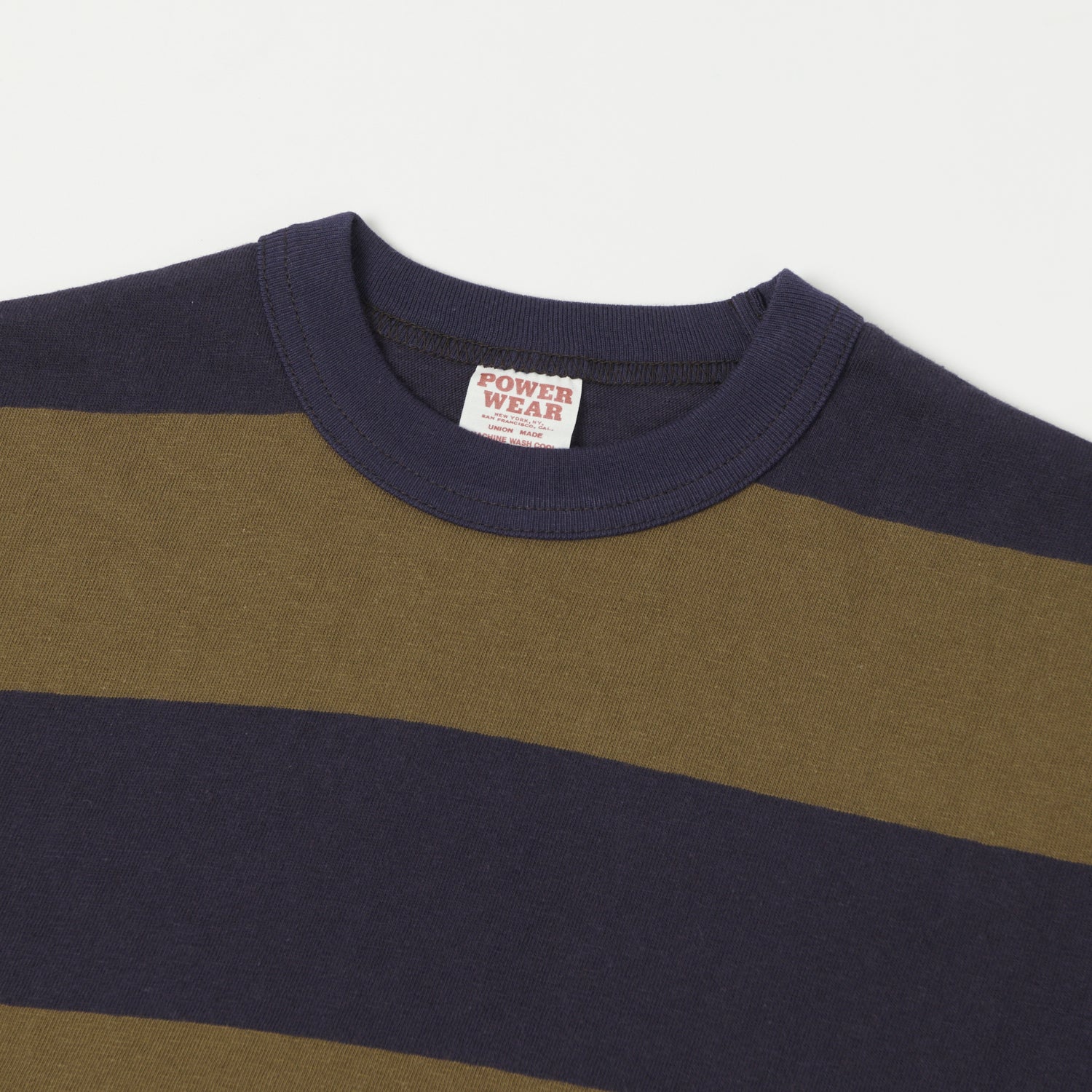 Freewheelers Men's Long Sleeve Striped T-Shirt - Navy & Khaki Horizontal Stripe Casual Top for Everyday Wear & Outdoor Activities