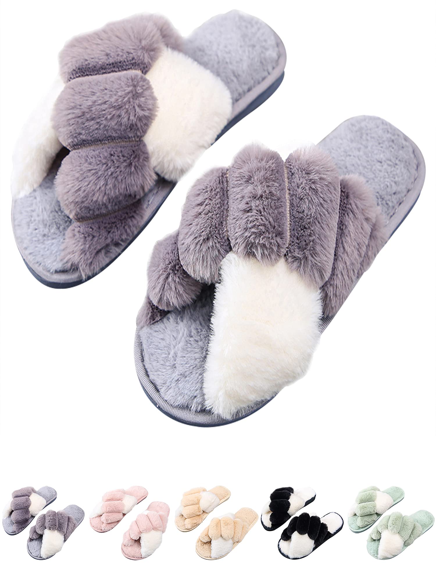 Women's Cozy Fuzzy Slippers - Open Toe Fleece House Shoes for Indoor/Outdoor Wear