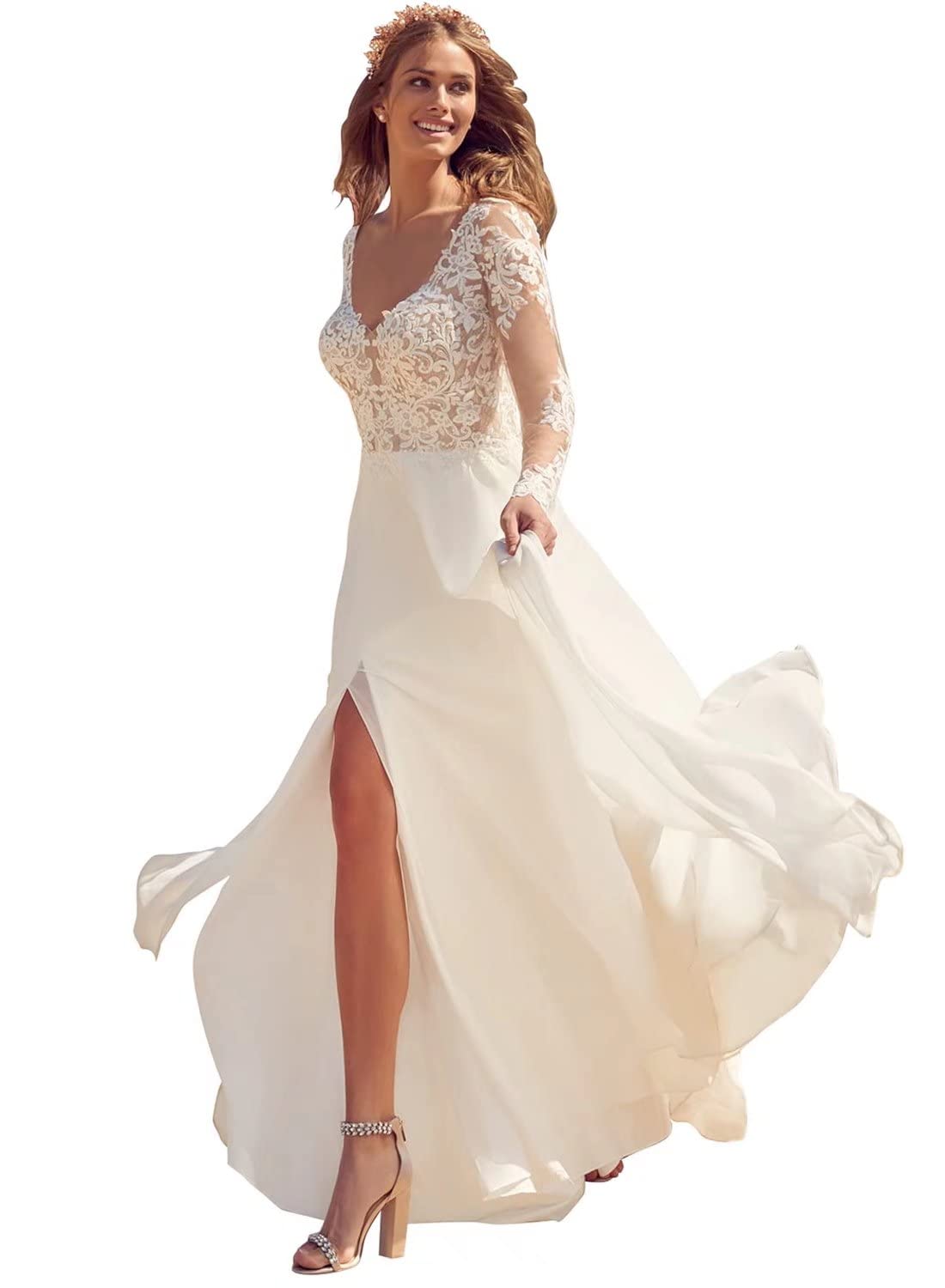 2023 Boho Lace Beach Wedding Dresses for Women - Elegant Beaded Bridal Gowns for Outdoor Ceremonies & Destination Weddings