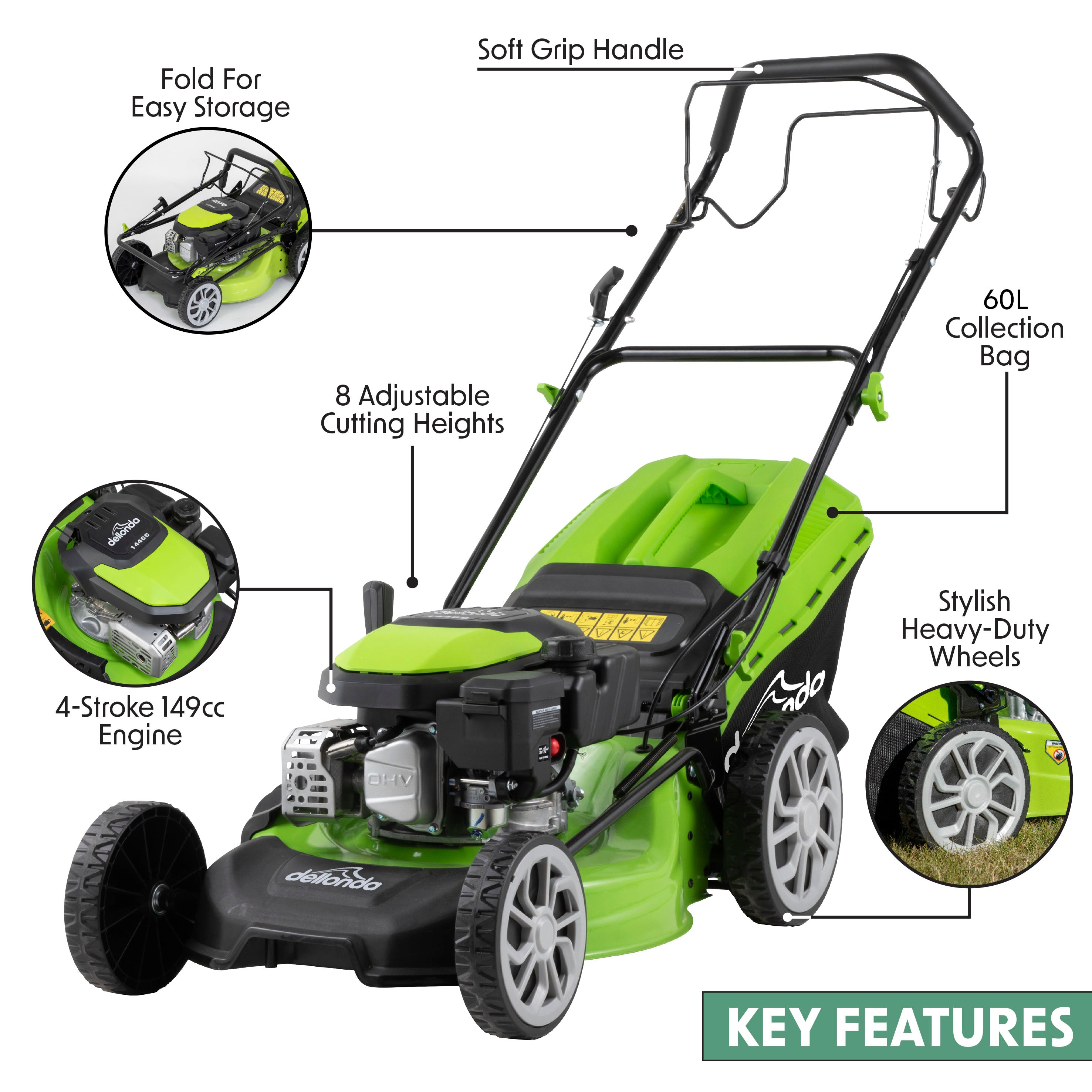 **18-Inch 46cm 144cc Self-Propelled Gas Lawn Mower - 4-Stroke DG101 - Ideal for Medium to Large Yards & Tough Grass Cutting**