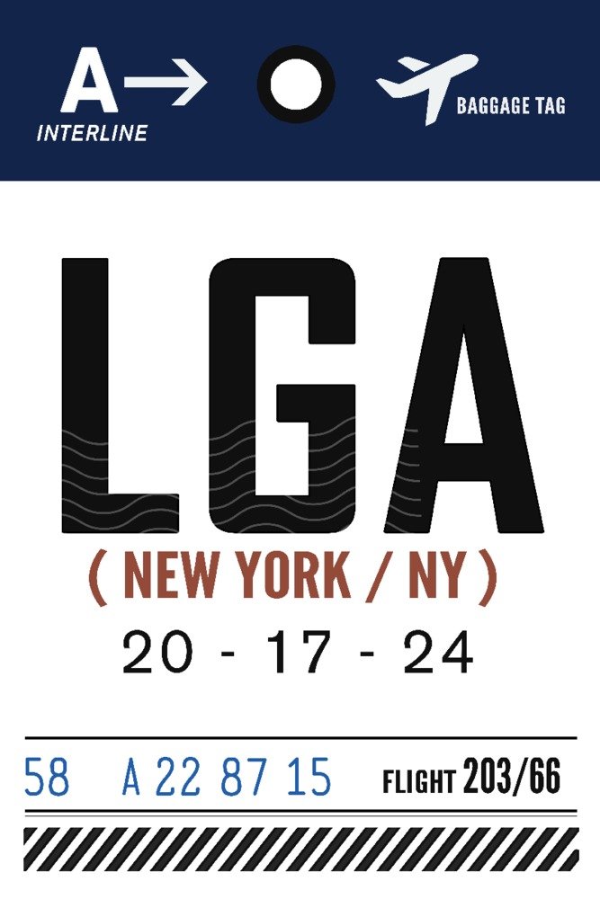 New York City Travel Luggage Tag - 36x54 Giclee Gallery Print Wall Art Decor | Perfect for Suitcases, Backpacks & Travel Accessories | NYC LGA Airport Inspired Travel Poster for Home & Office