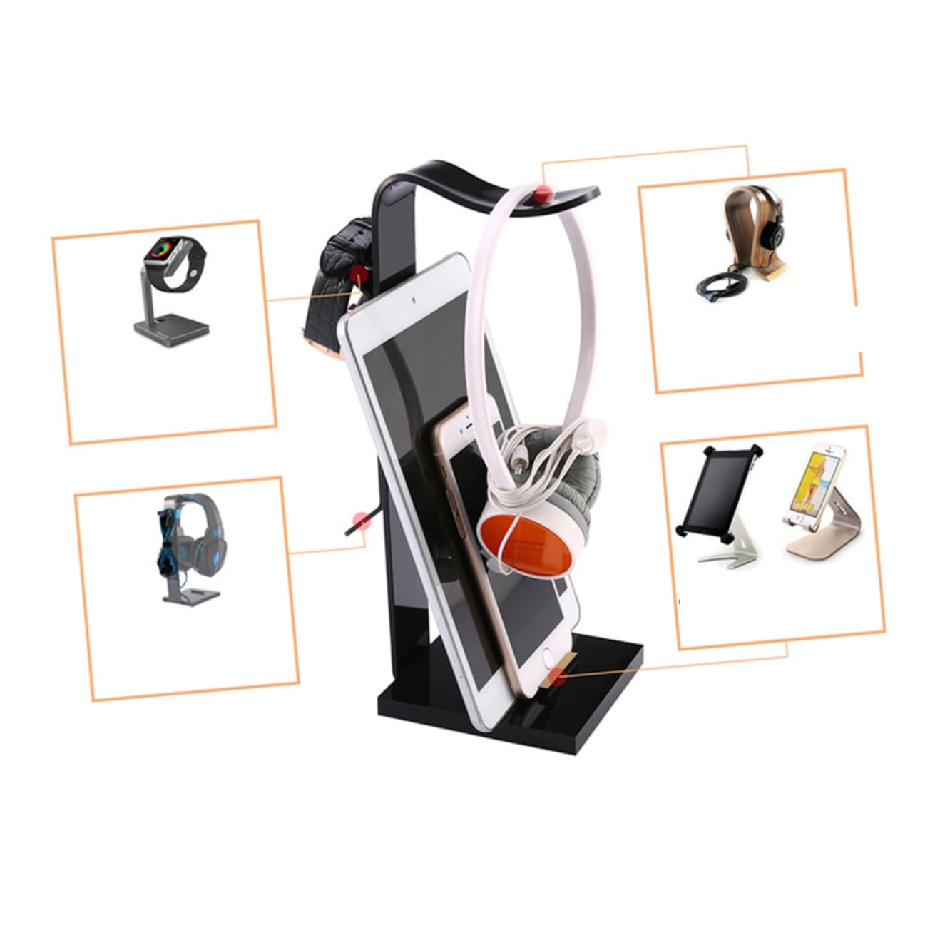 Healeved Acrylic Headphone Stand - Modern Headphones Holder for Desk, Gaming & Office Use - Durable Headphone Accessories for Sony, Bose, Beats & AirPods (Space Saving Design for Home & Studio Setup)