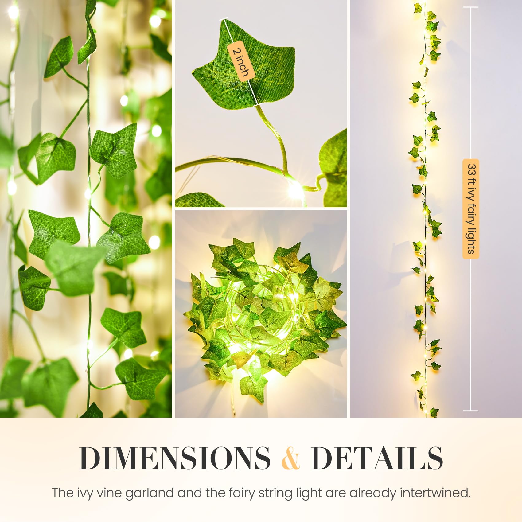 100 LED Fairy Vine Lights with Remote - 33ft Battery/USB Operated Ivy Garland String Lights for Bedroom, Garden, Party & Wall Decor | Romantic Ambiance, Wedding Backdrop, Outdoor Patio Lighting