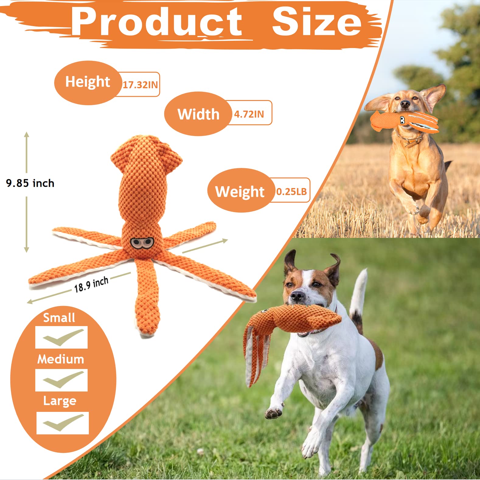 **SUNKYPUP Durable Squeaky Plush Dog Toys for Small, Medium & Large Dogs - Chew-Proof Puppy Toys for Aggressive Chewers, Interactive Play & Training (Orange)**    *Perfect for indoor play, outdoor fetch, teething puppies, and keeping large breeds entertained.*