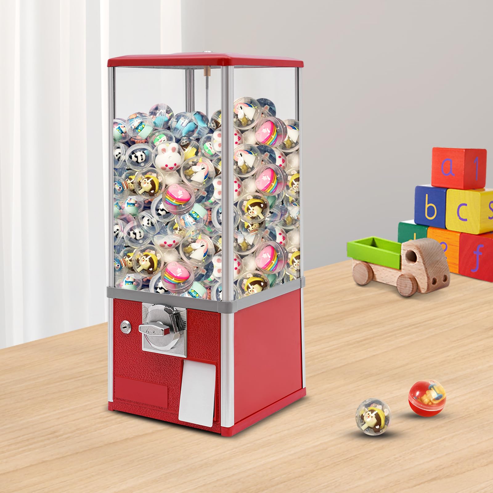 25in Height Commercial Vending Machine - 25 Cent Candy & Gumball Dispenser, Toy Capsule Vending Machine for Game Stores, Retail Shops, Arcades, Malls (Red) - Perfect for Kids' Entertainment & Small Business Revenue