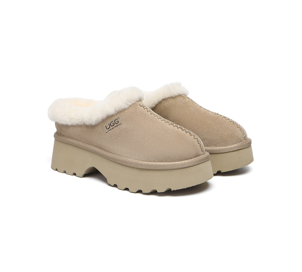 Australian Shepherd UGG Slippers - Genuine Sheepskin & Wool Ankle Boots with Chunky Platform for Women | Cozy Indoor/Outdoor House Shoes for Winter Comfort