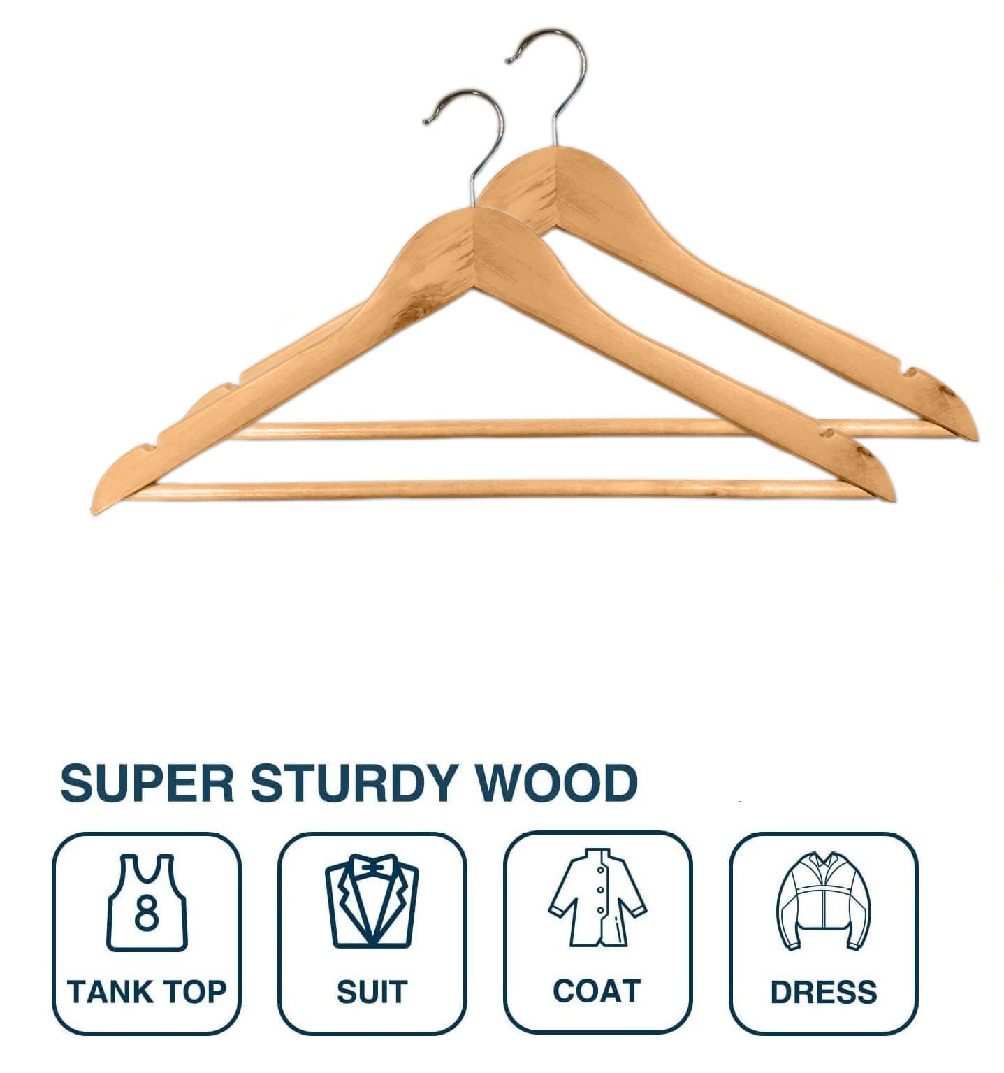 Premium Natural Wooden Coat Hangers - Strong Brown Non-Slip Hangers for Jackets, Pants & Coats with Shoulder Notches - Smooth Finish (Pack of 40) - Ideal for Closet Organization & Wardrobe Storage