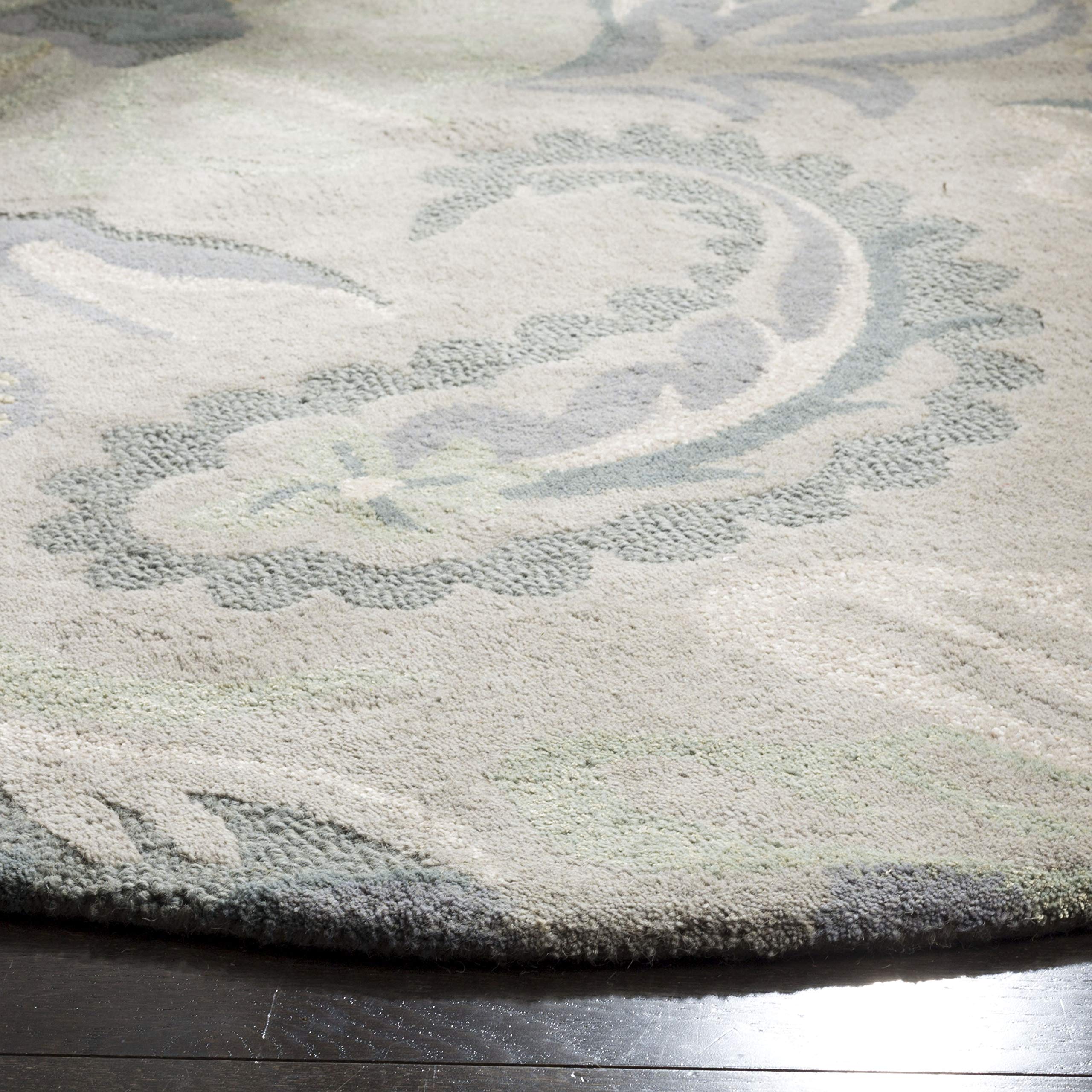 SAFAVIEH Jardin Collection 6' Round Grey/Dark Grey JAR463A Handmade Floral Premium Wool Area Rug - Perfect for Living Room, Bedroom & Home Decor