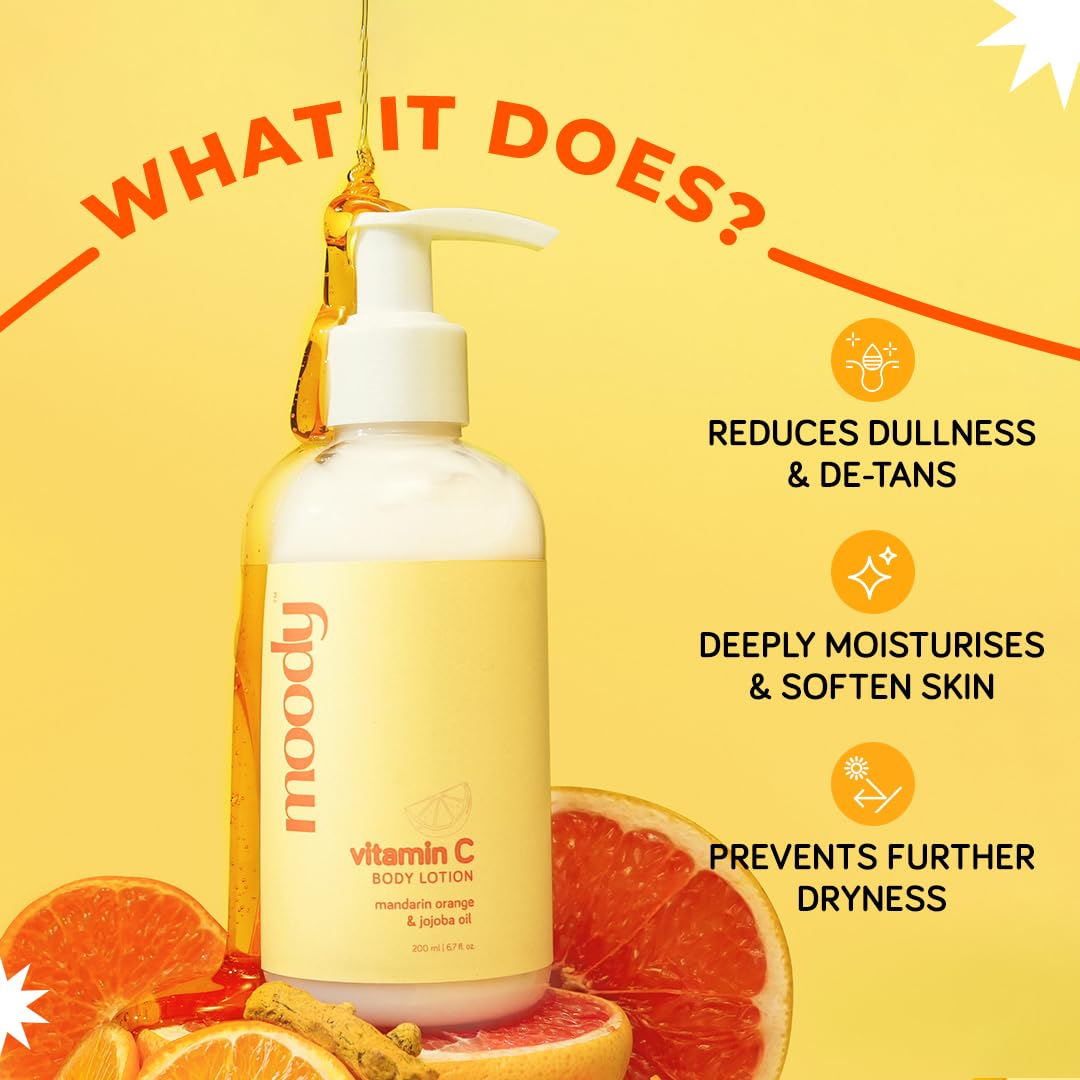 Vitamin C Body Lotion with Niacinamide & Jojoba Oil - Deep Hydration & Brightening Skin Care for Women & Men | Reduces Tan & Evens Skin Tone | Mandarin Orange Scent | 200ml | Perfect for Daily Moisturizing & Post-Sun Care