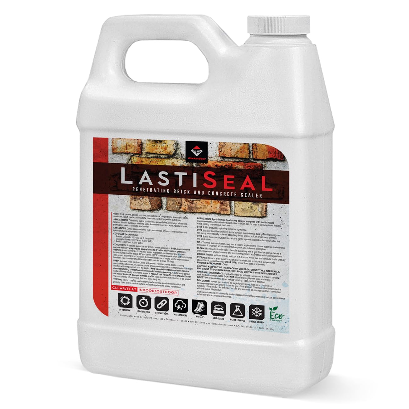 LastiSeal Brick & Concrete Sealer 2.5 Gallon - Flat Finish Waterproofing Sealant for Brick, Concrete, Pavers | Interior & Exterior Use | Protects & Strengthens Surfaces | Ideal for Driveways, Patios & Foundations