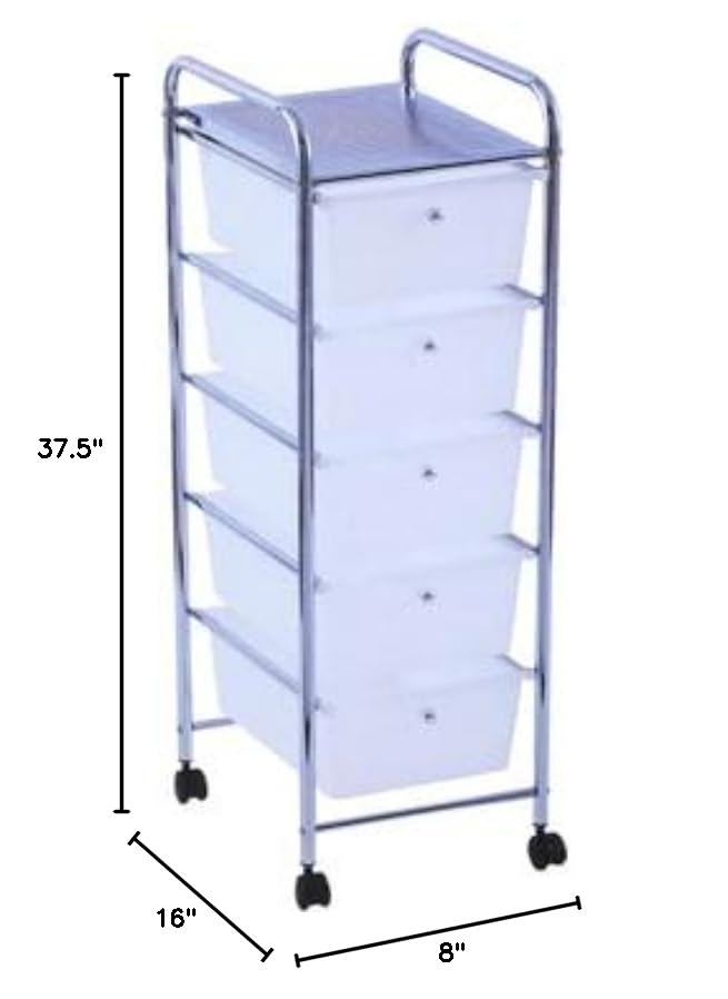 5-Tier Rolling Utility Cart with Wheels & Drawers - White Storage Organizer for Crafts, Snacks, Books & Art Supplies (37.5