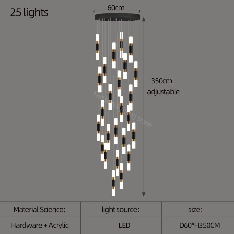 Elegant Acrylic Staircase Chandelier - Modern Crystal-Like Lighting Fixture for Hallway, Foyer & Stairwell Decor