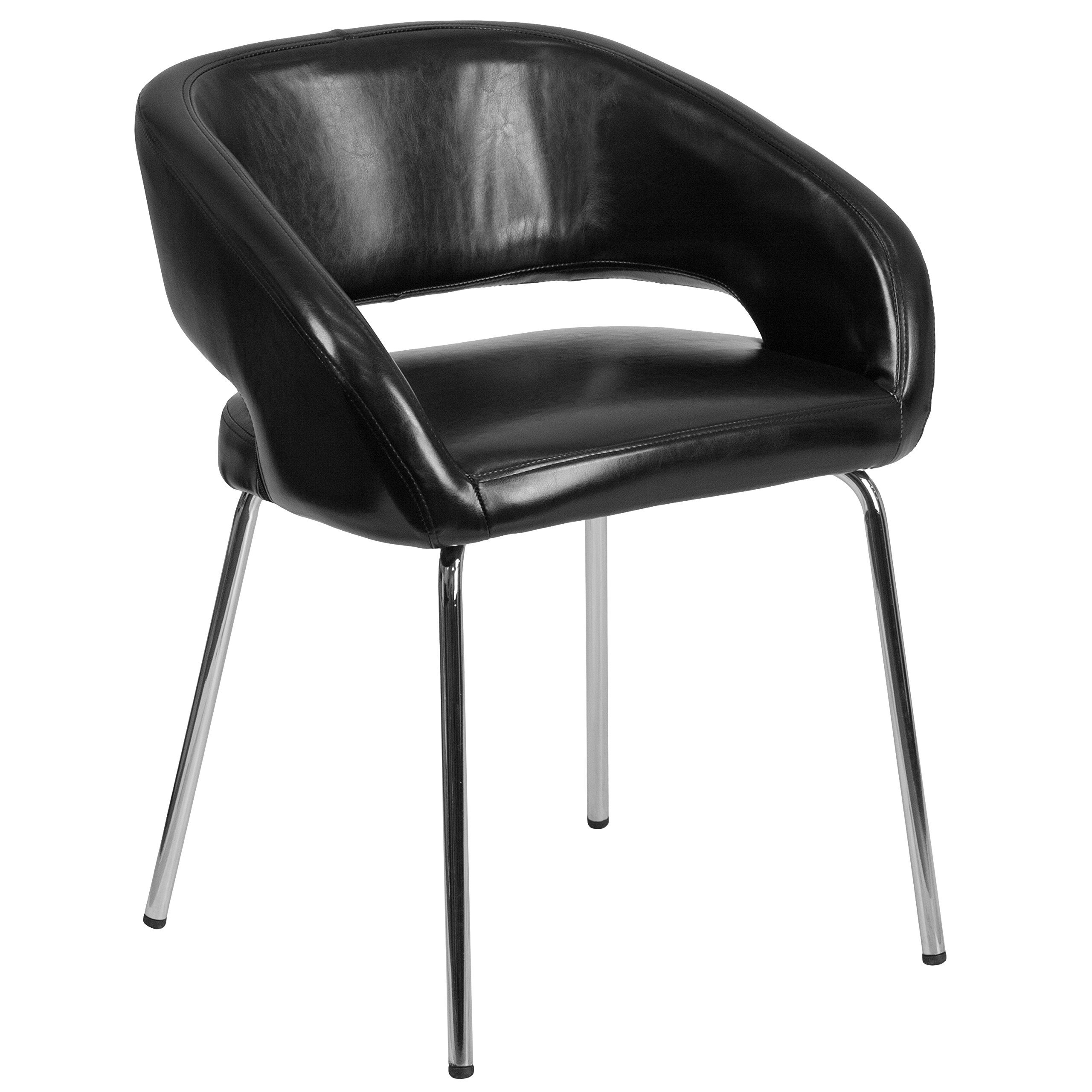 EMMA + OLIVER Modern Black LeatherSoft Reception Chair with Chrome Legs - Stylish Office Waiting Room Seating for Professional Spaces