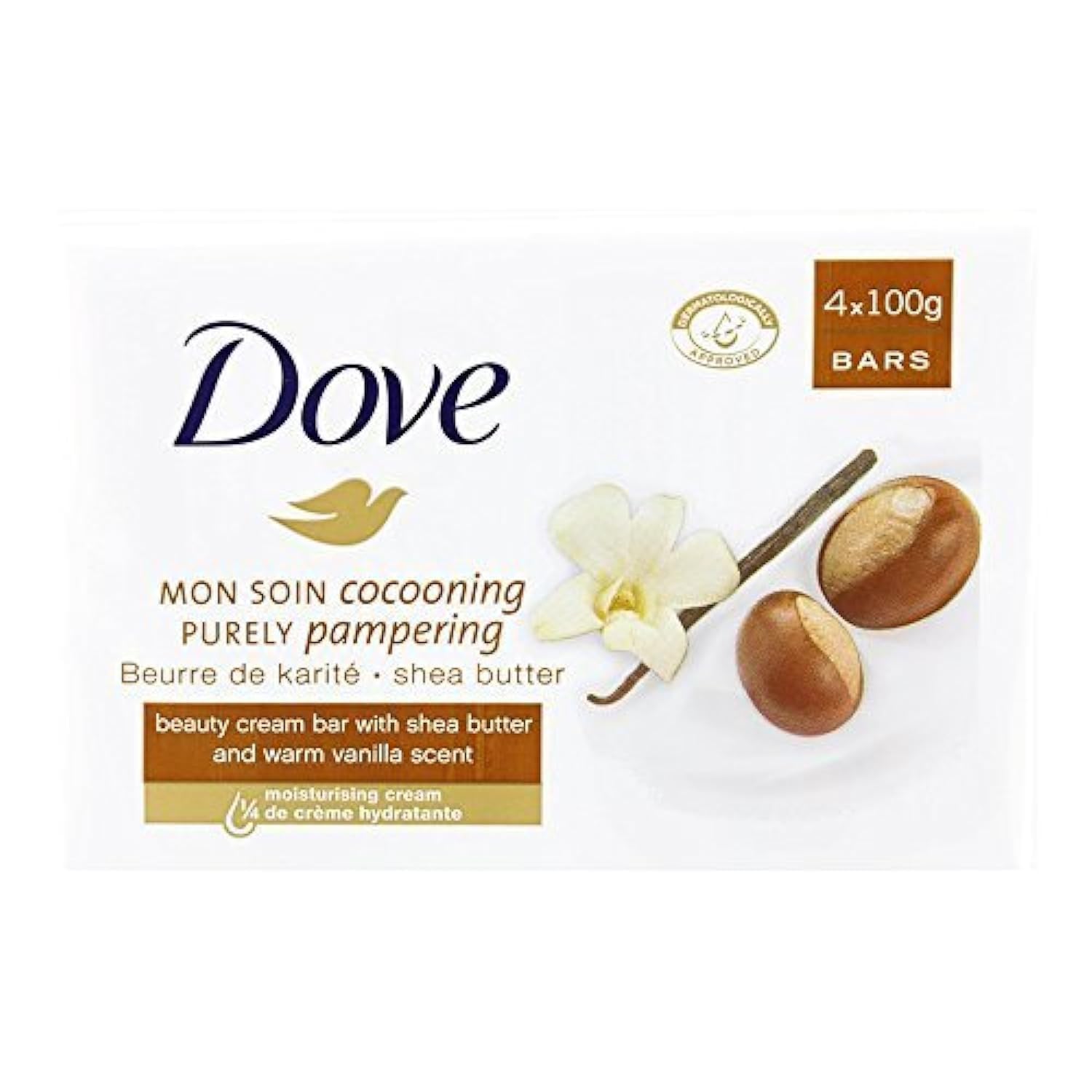 Dove Shea Butter Beauty Bar Soap 4-Pack (4 x 100g) - Moisturizing & Nourishing for Dry Skin - Perfect for Shower, Bath & Daily Skincare Routine