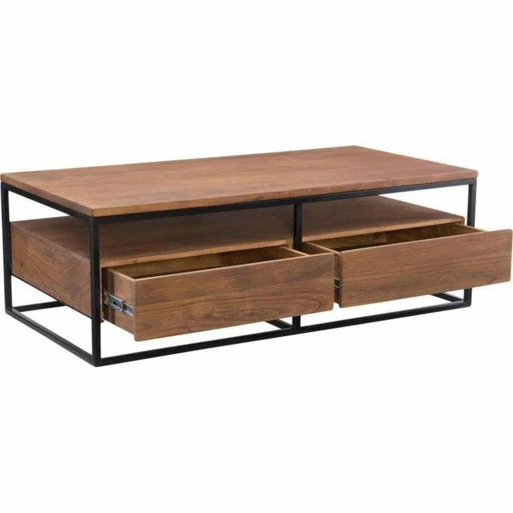 52 Inch Brown Industrial Coffee Table - Rustic Wood & Metal Design for Living Room, Office, or Lounge Decor