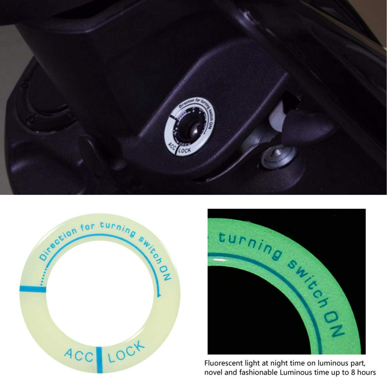 Universal Car & Motorcycle Glow Ignition Switch Key Ring Cover - Epoxy Resin Decorative Trim Ring (Green Blue) for Night Visibility & Vehicle Customization - Perfect for Harley, Honda, Yamaha & Other Bikes