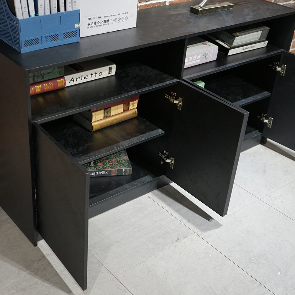 ARTO 157cm Black Concrete Credenza Cabinet - Modern TV Stand, Storage Console for Living Room & Bedroom