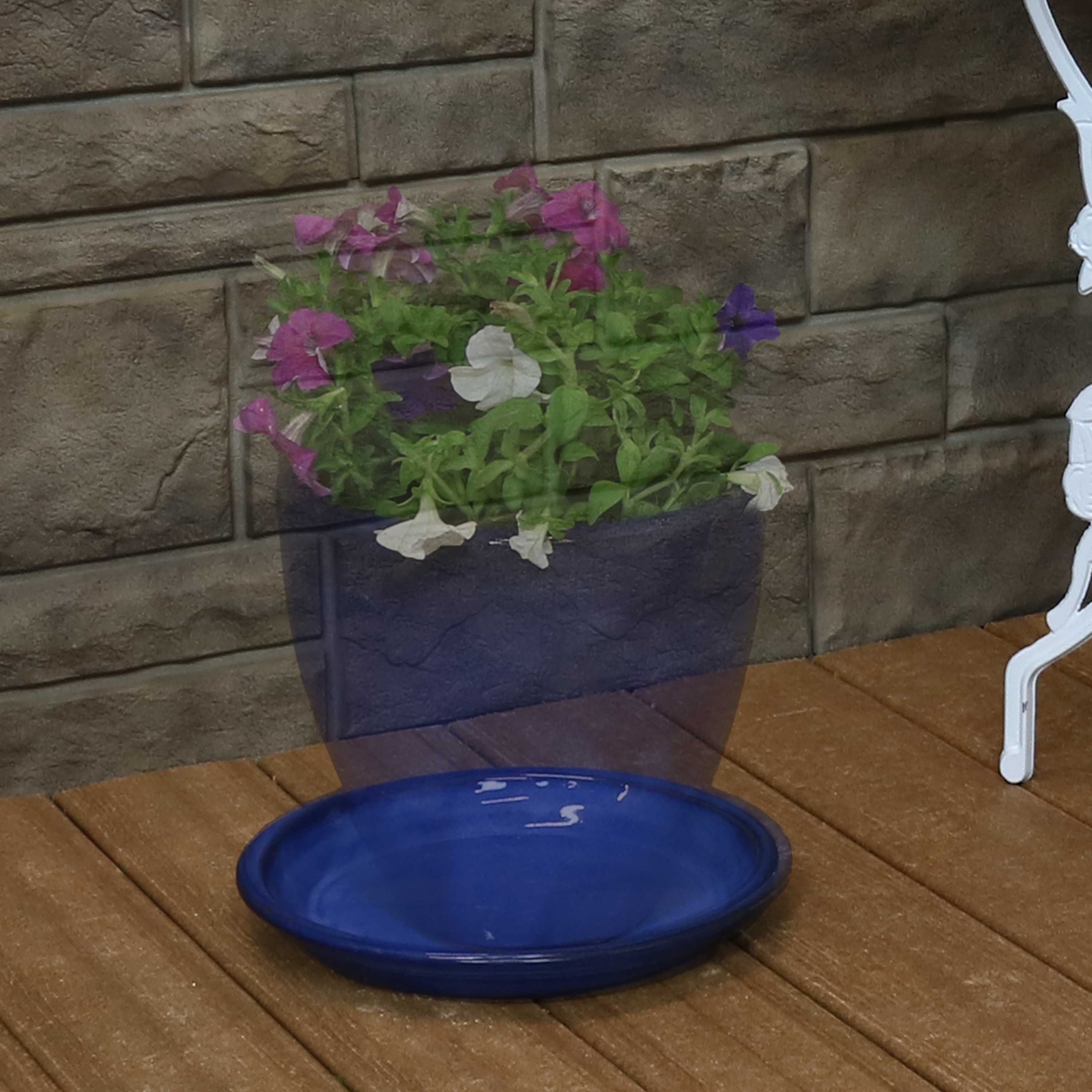 Sunnydaze 2-Pack Glazed Ceramic Planter Saucers for Indoor & Outdoor Plants - Drainage Trays for Flower Pots, Garden Decor, and Home Décor