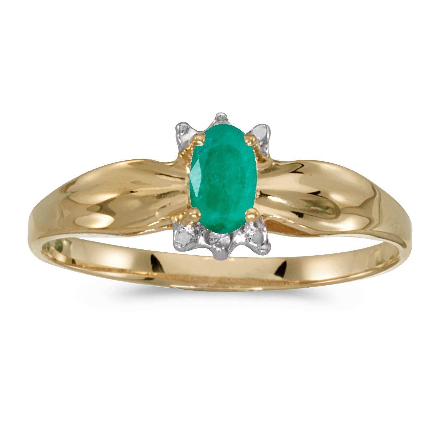 10K Yellow Gold Oval Emerald and Diamond Ring for Women - Elegant Vintage Style Engagement & Wedding Jewelry Gift - Perfect for Anniversaries, Proposals, and Special Occasions
