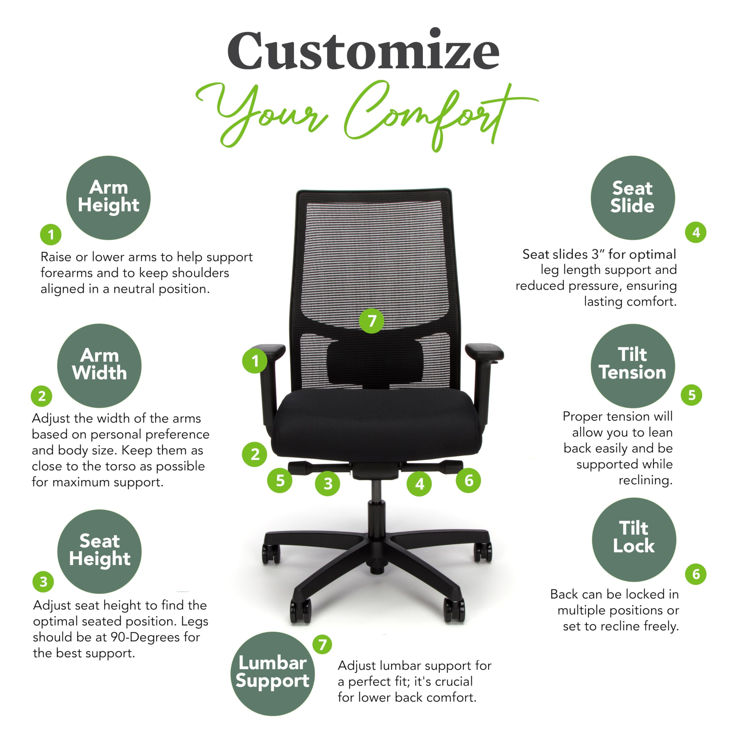 HON Ignition 2.0 Ergonomic Office Chair with Adjustable Tilt & Swivel Wheels - Comfortable Mesh Back Support for Long Hours Sitting - Home Office Desk Chair for Work, Gaming & Study