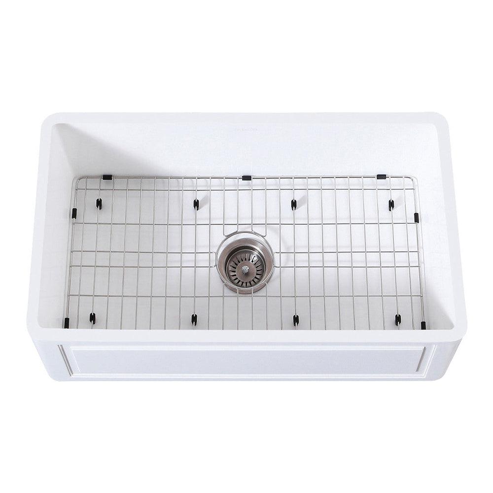 Kingston Brass 33-inch Farmhouse Apron Kitchen Sink with Strainer and Grid - Matte White Finish (KGKFA331810LD) | Perfect for Rustic Farmhouse, Cottage, and Modern Kitchen Renovations