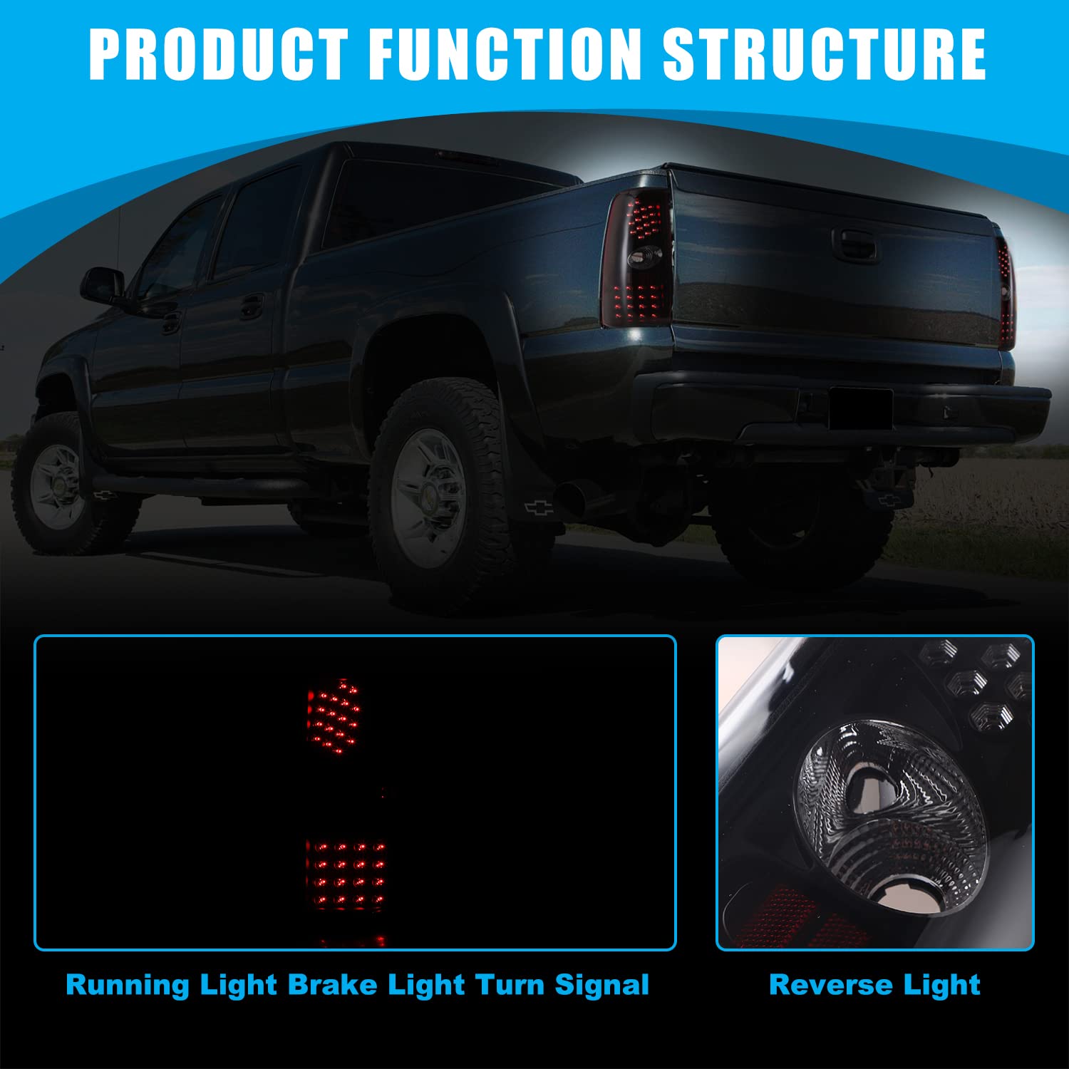 CPW LED Black Smoke Tail Lights Compatible with 1999-2006 Chevrolet Silverado & 1999-2003 GMC Sierra - Upgrade Your Truck's Style & Safety for Night Driving