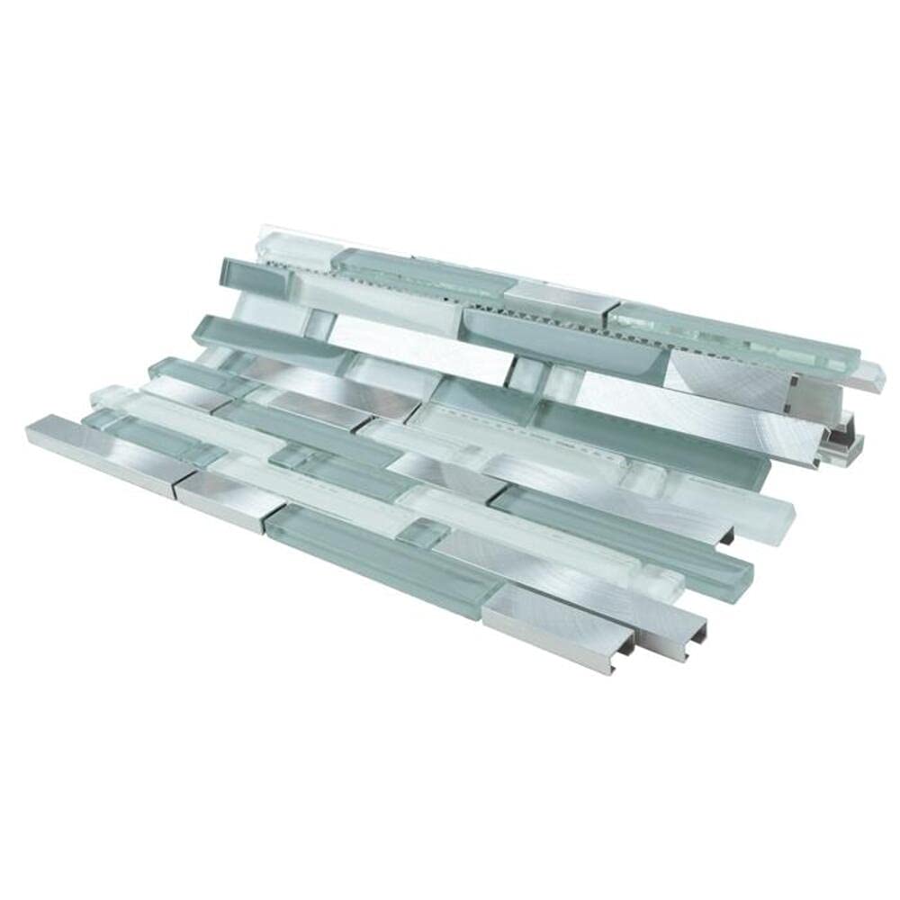 Premium Glossy Green, White & Silver Aluminum Glass Mosaic Tiles - Waterproof Peel-and-Stick Backsplash for Kitchen & Bathroom Walls - Perfect for Modern Home Renovation, DIY Projects & Commercial Spaces
