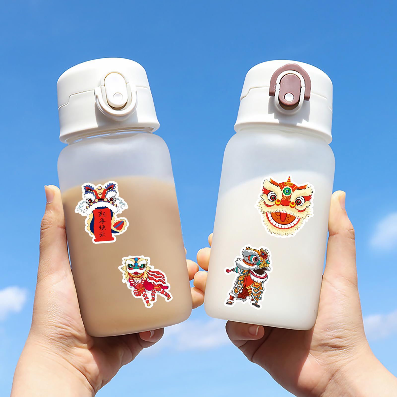 50pcs Chinese New Year Decoration Stickers - Waterproof Cartoon Lion Stickers for Water Bottles, Laptops, Phones | Cute Anime Stickers for Kids & Teens | Perfect for Holiday Decor, School Supplies & DIY Crafts