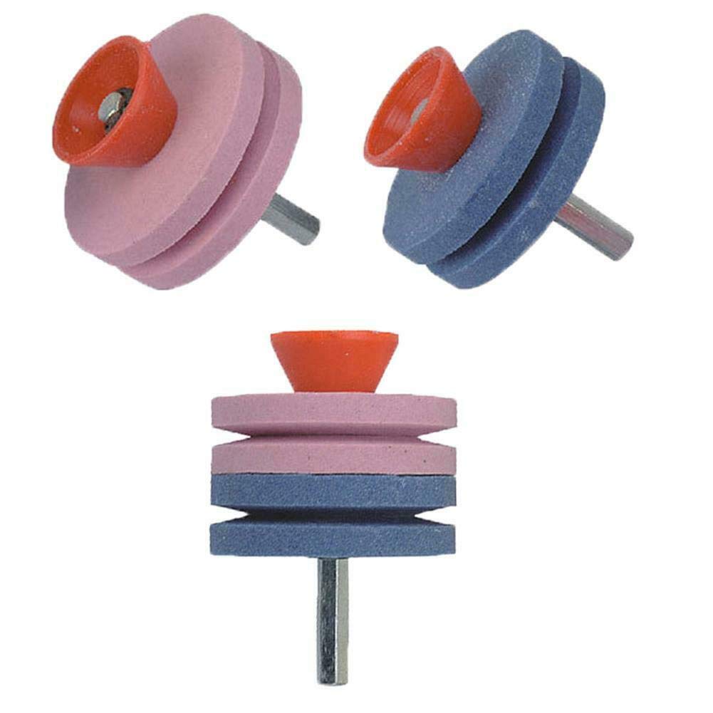 **Lawn Mower Blade Sharpener - Rotary Drill Attachment for Garden Tools, Green & Pink Abrasive Wheel - Sharpens Mower Blades Quickly & Safely (Ships from France) - Perfect for DIY Lawn Care & Maintenance**
