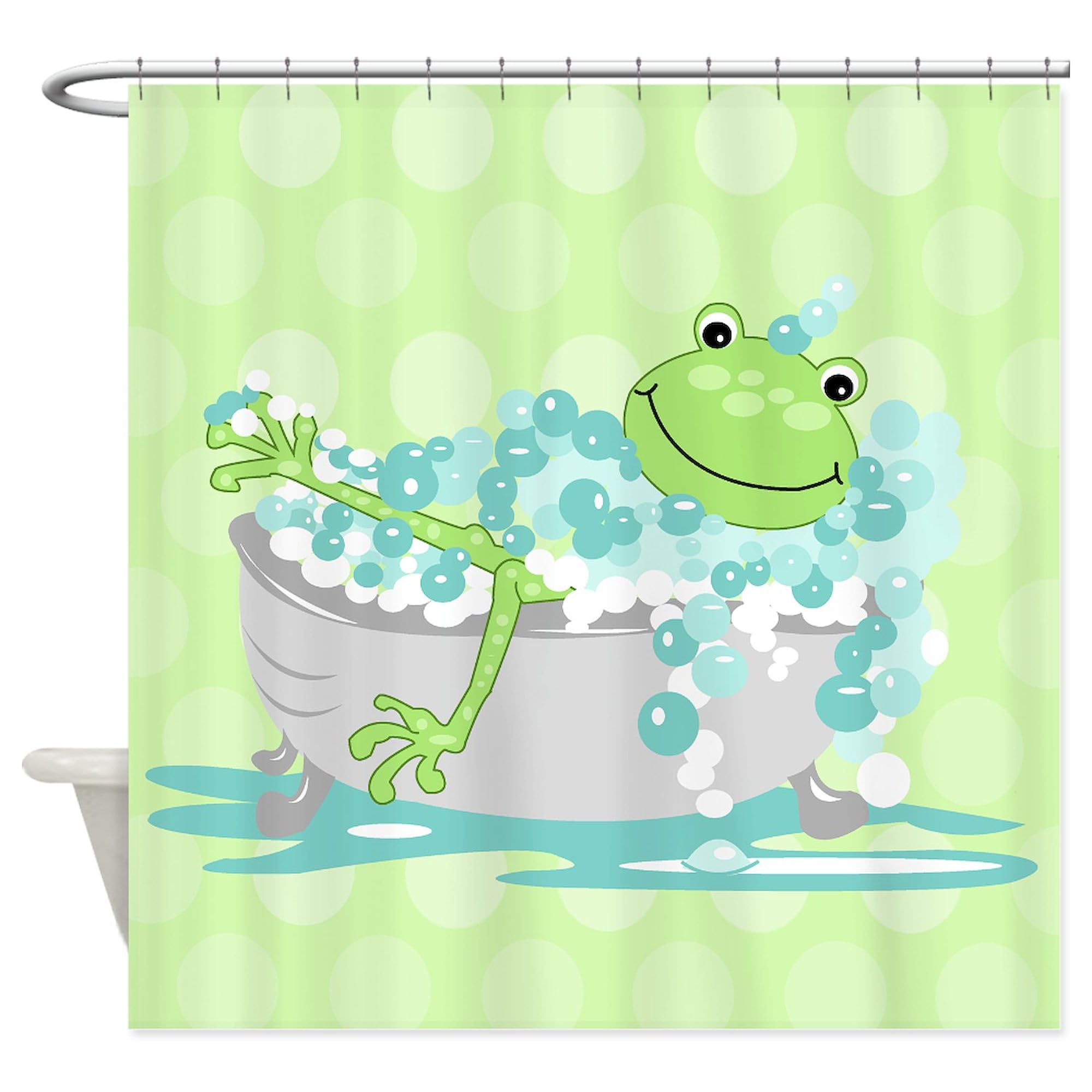 Frog in Tub Shower Curtain - Green Decorative Fabric Bathroom Curtain with Hooks | Fun & Unique Bathroom Decor for Kids, Teens & Animal Lovers