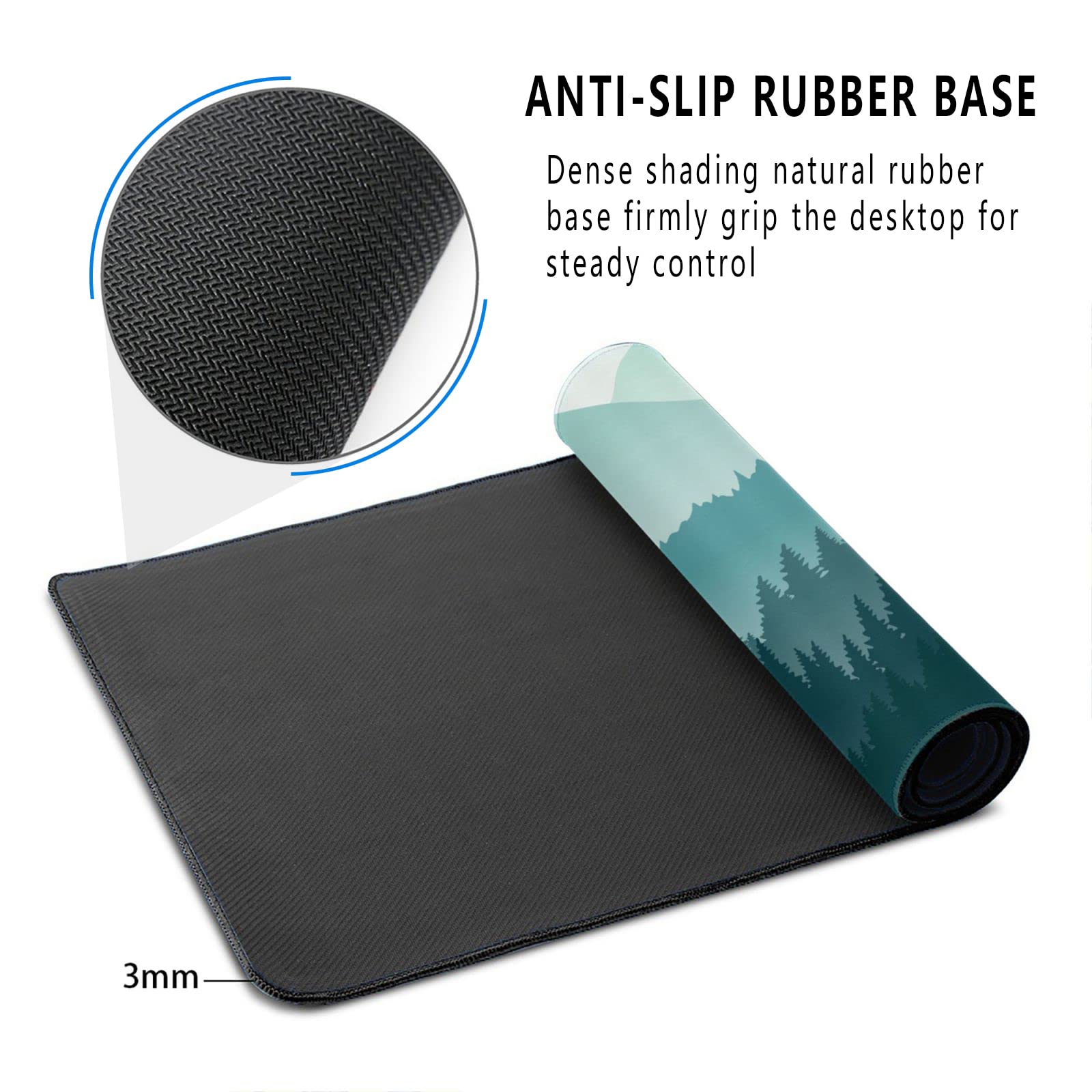 Premium Foggy Forest Mountain Landscape Extended Gaming Mouse Pad - Large Non-Slip Rubber Base with Stitched Edges - Waterproof Desk Mat for Computer, Laptop, Office & Home (31.5