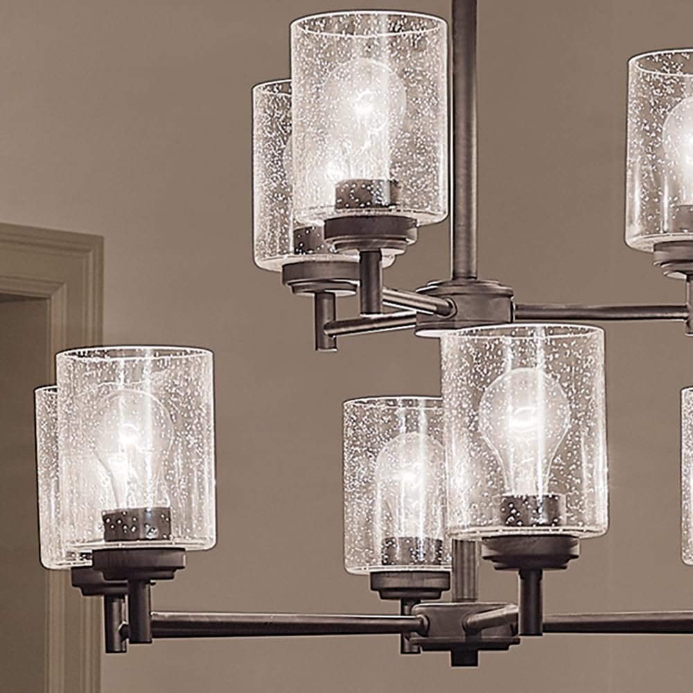 Kichler Winslow 27-Inch 9-Light 2-Tier Black Chandelier with Clear Seeded Glass - Elegant Dining Room Lighting Fixture for Over Dining Table (27