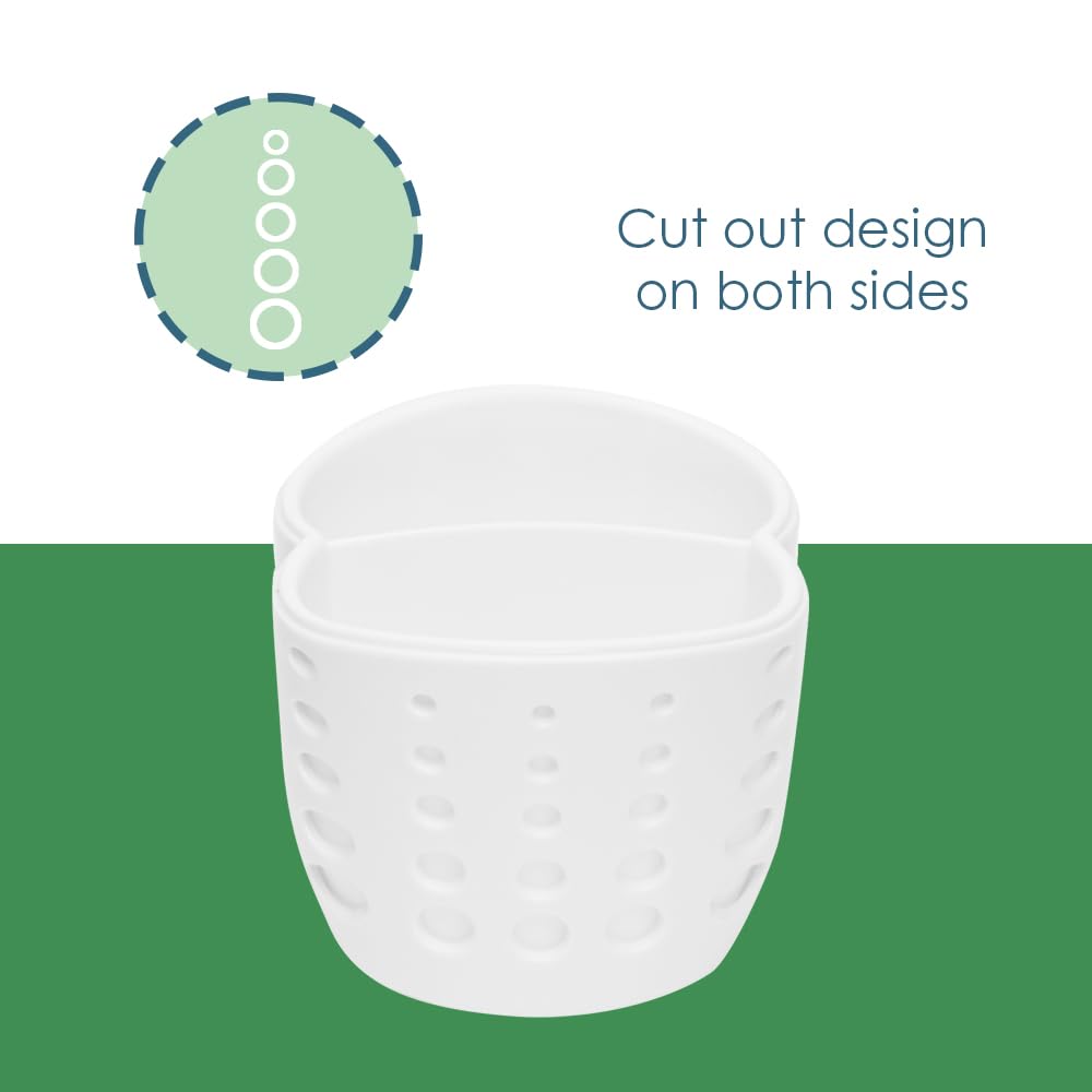 Home Basics Double Sponge Holder Kitchen Sink Caddy - White Saddle Faucet Soap & Sponge Organizer with Drain Holes | Perfect for Kitchen Sink Organization & Dishwashing Accessories